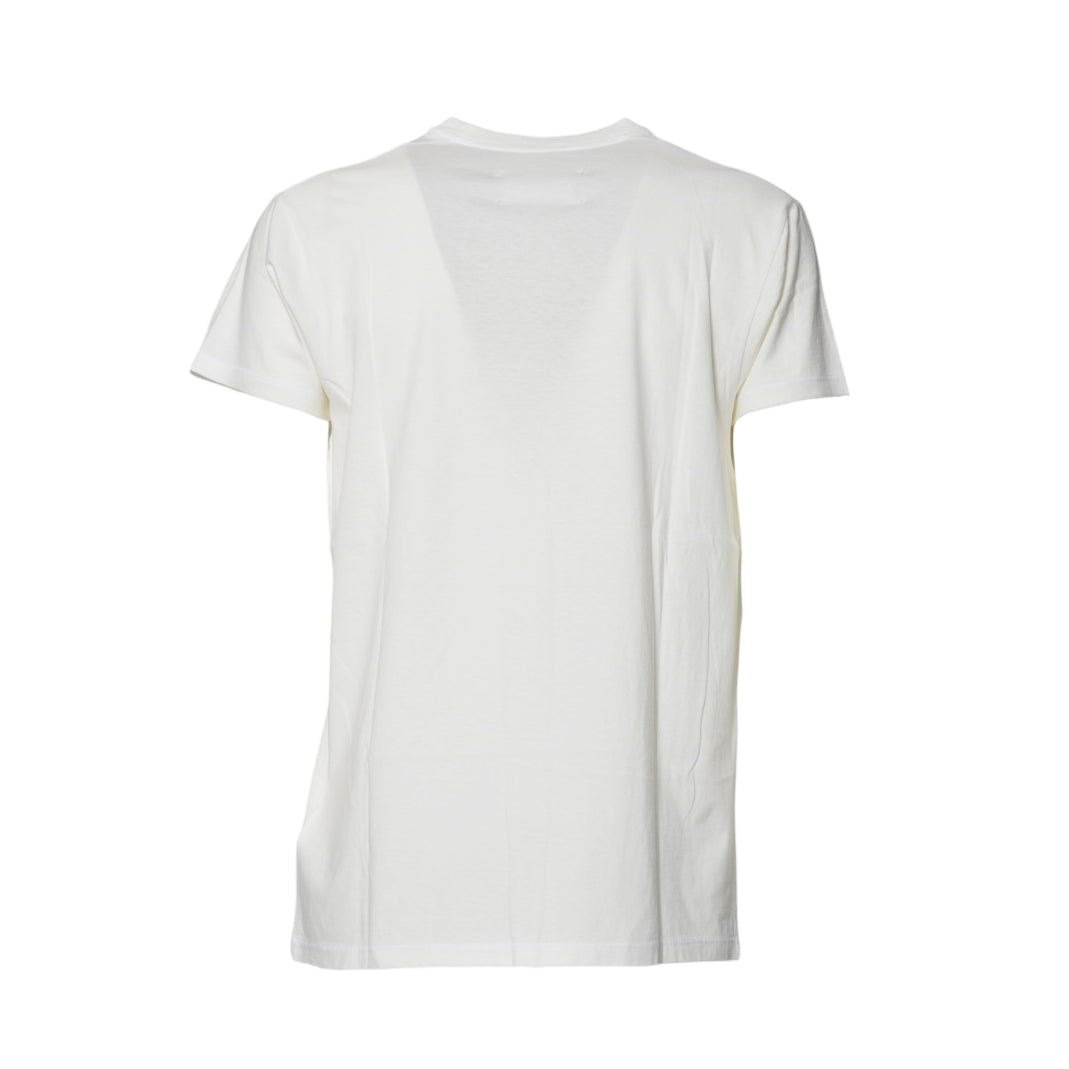 T-shirt in cotone panna con stampa logo Maison Margiela