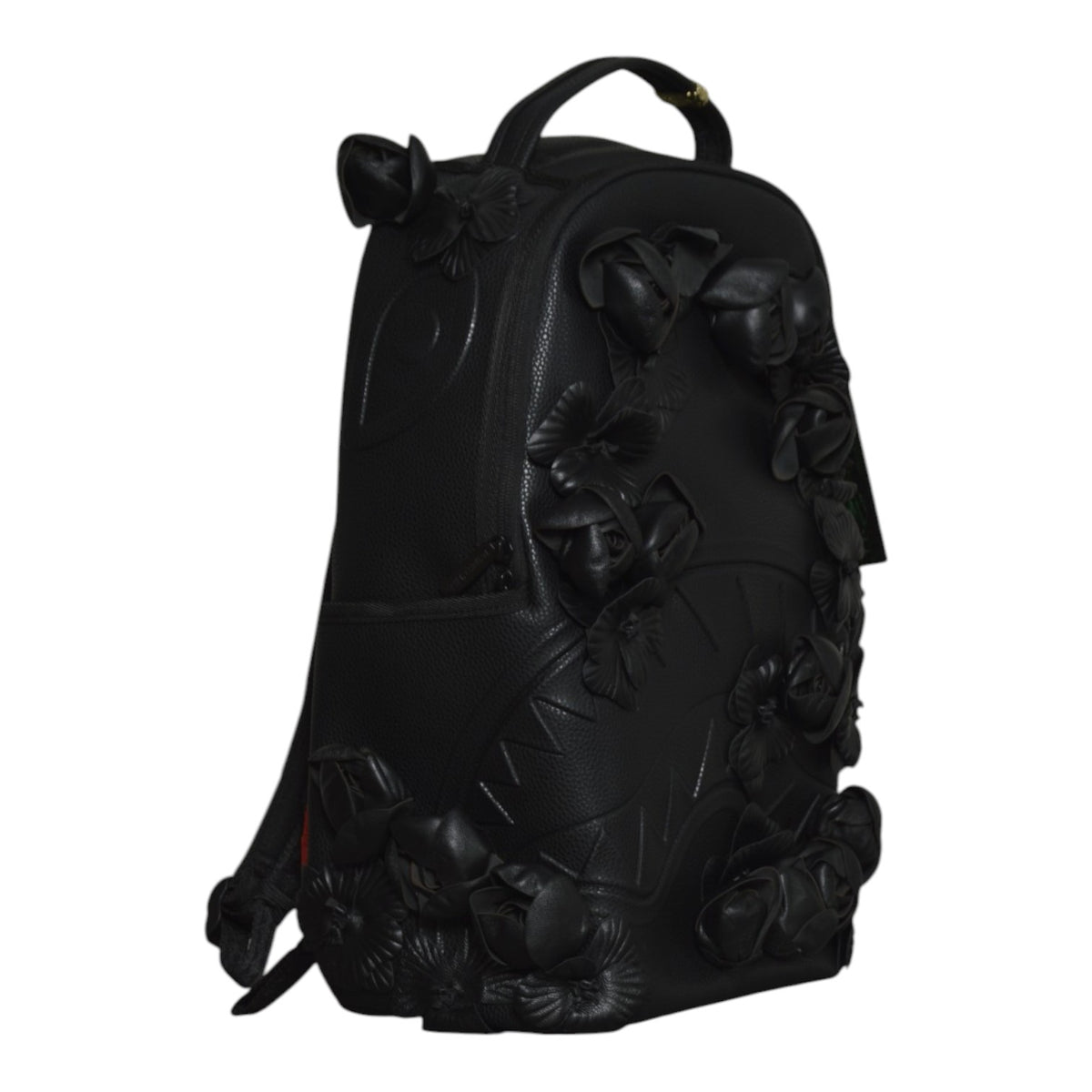 nybg black leather flowers backpack