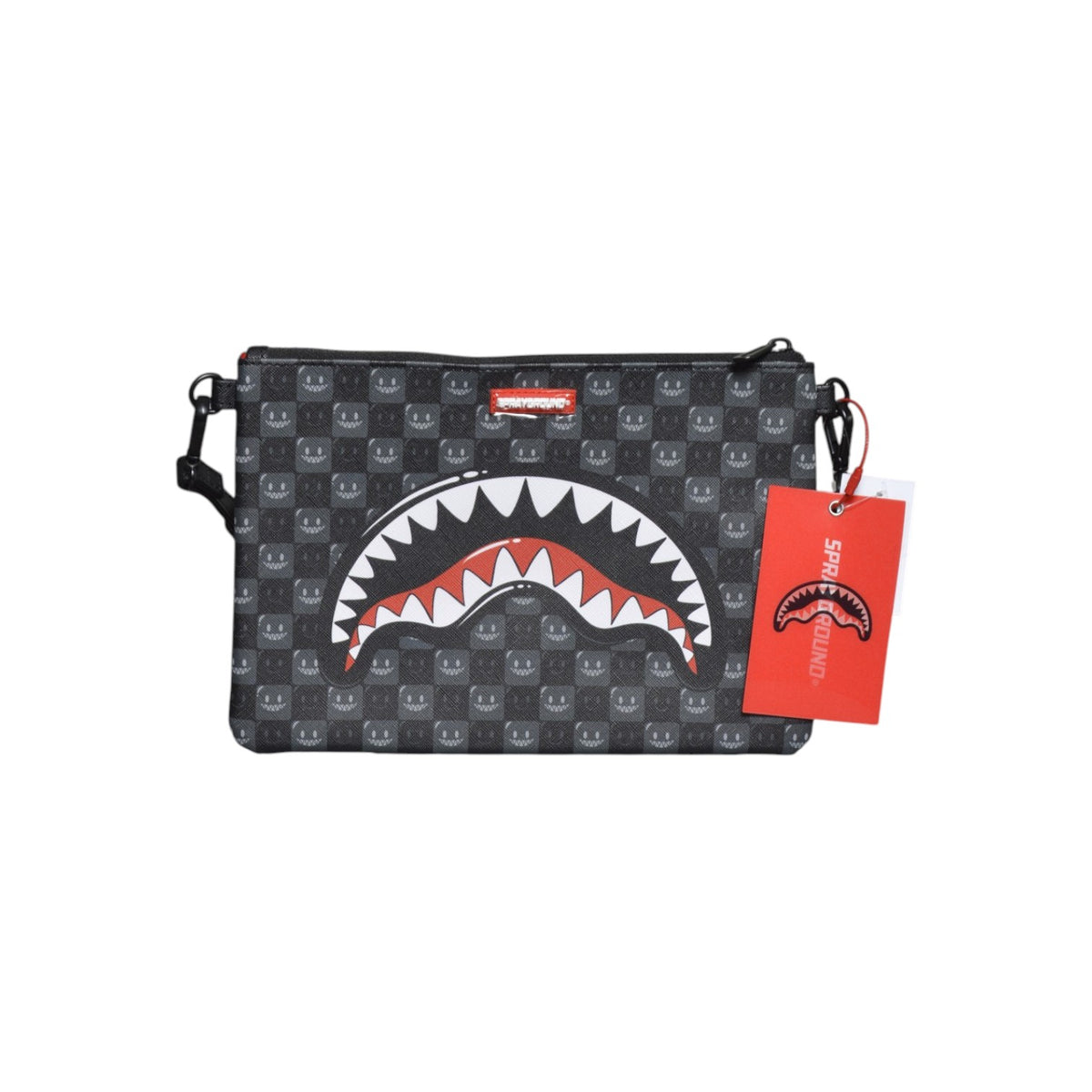 sharks in paris wtf bubbly black check crossover clutch