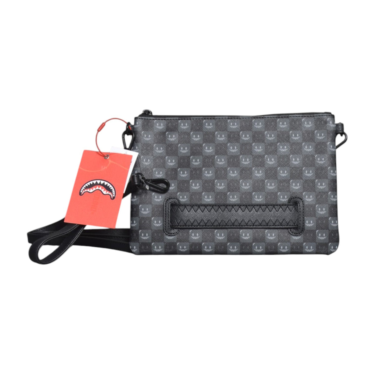 sharks in paris wtf bubbly black check crossover clutch