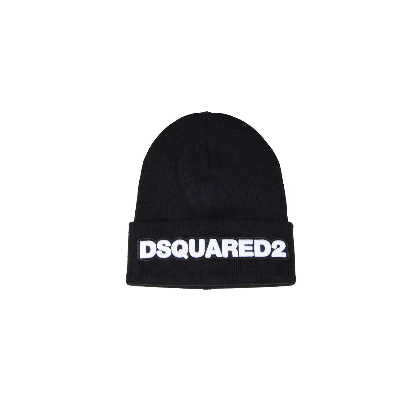 Berretto in lana nero con patch logo Dsquared2