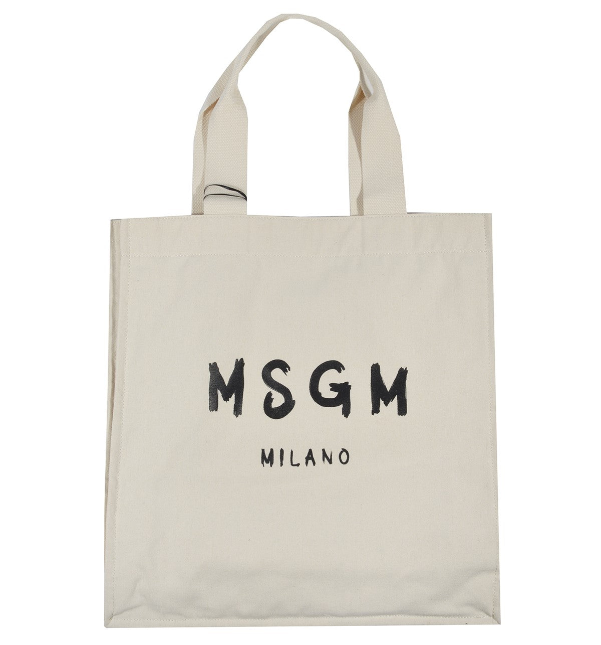 Borsa tote in canvas beige con stampa logo MSGM