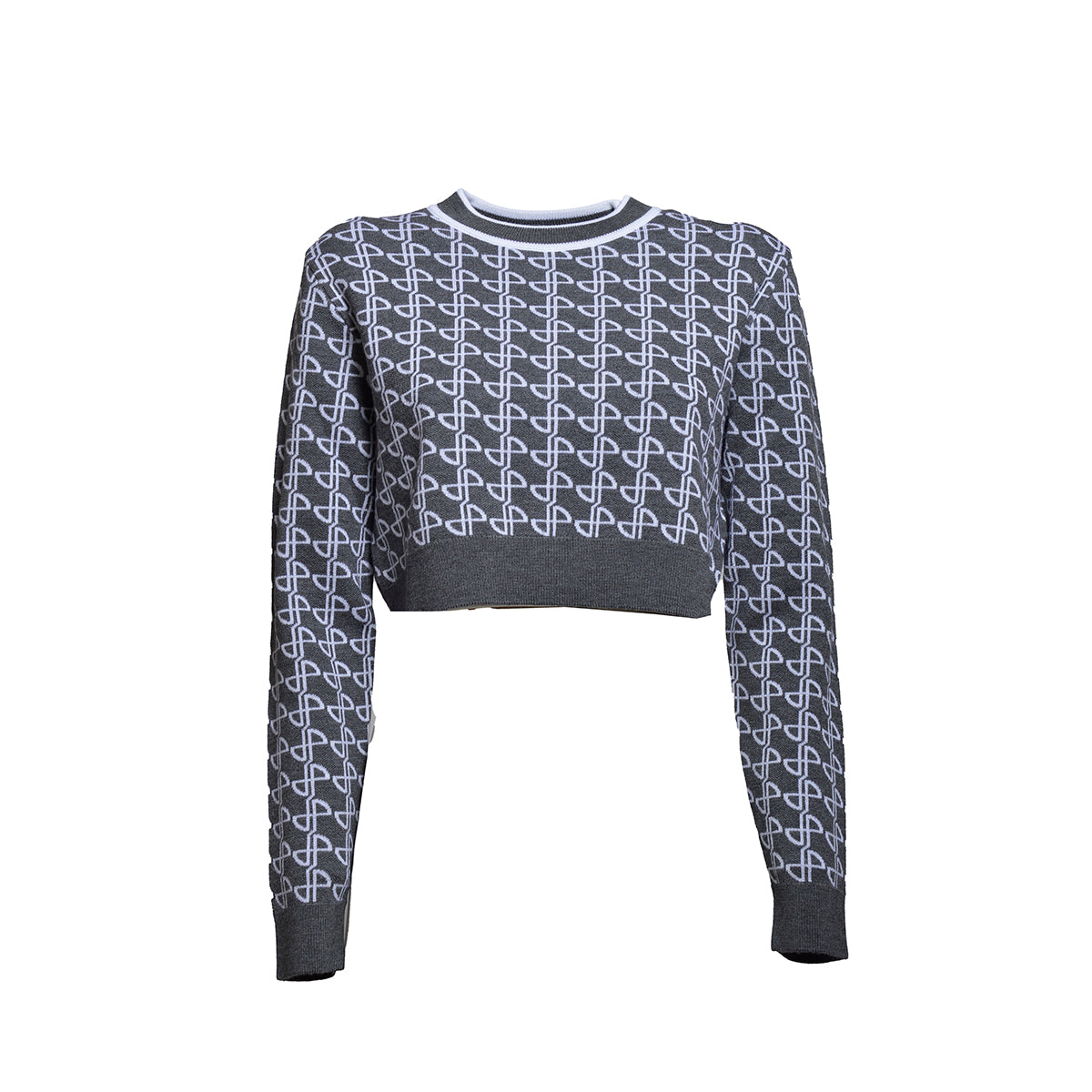 Pullover cropped in lana merino antracite con motivo logo Patou