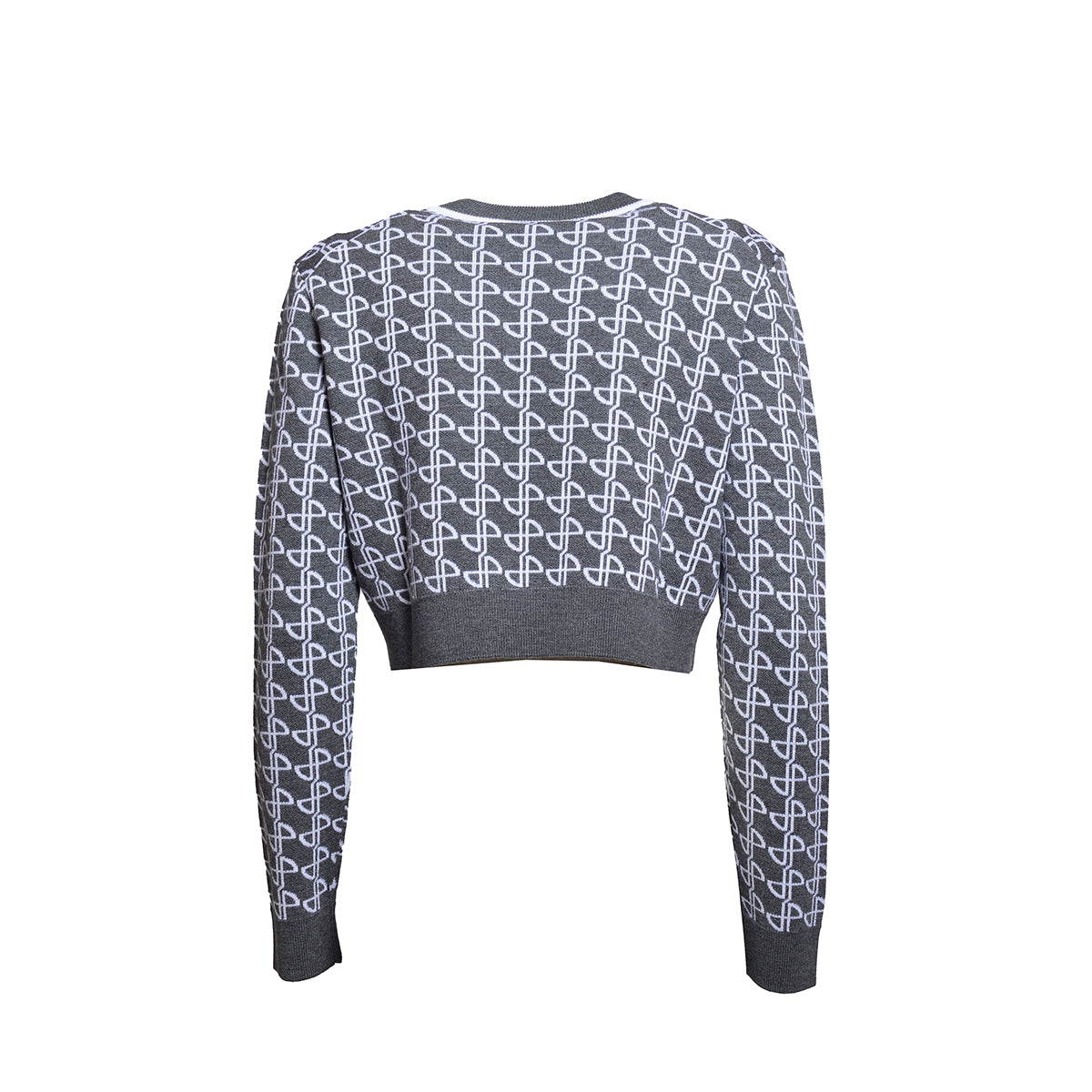 Pullover cropped in lana merino antracite con motivo logo Patou