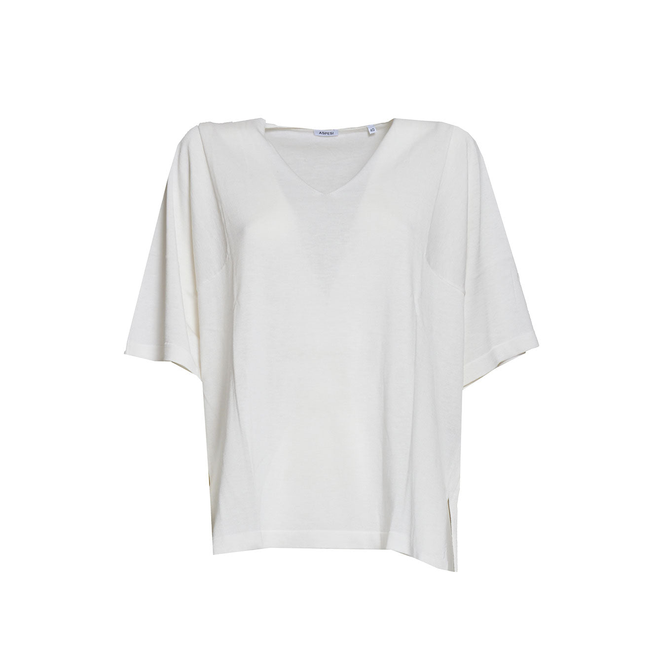 T-shirt in maglia di cotone e seta bianco naturale Aspesi