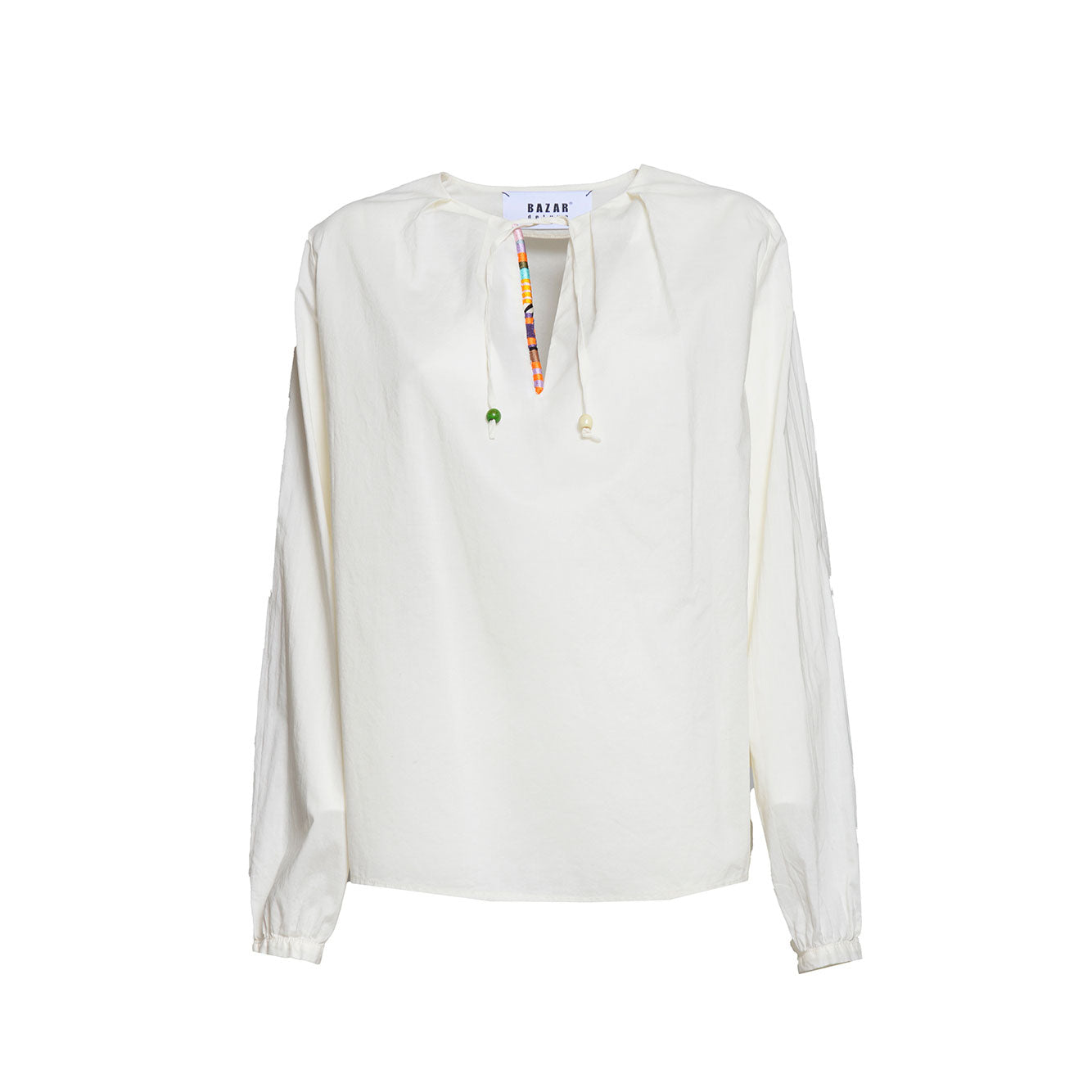 Blusa in cotone crema con profilo etnico Bazar Deluxe