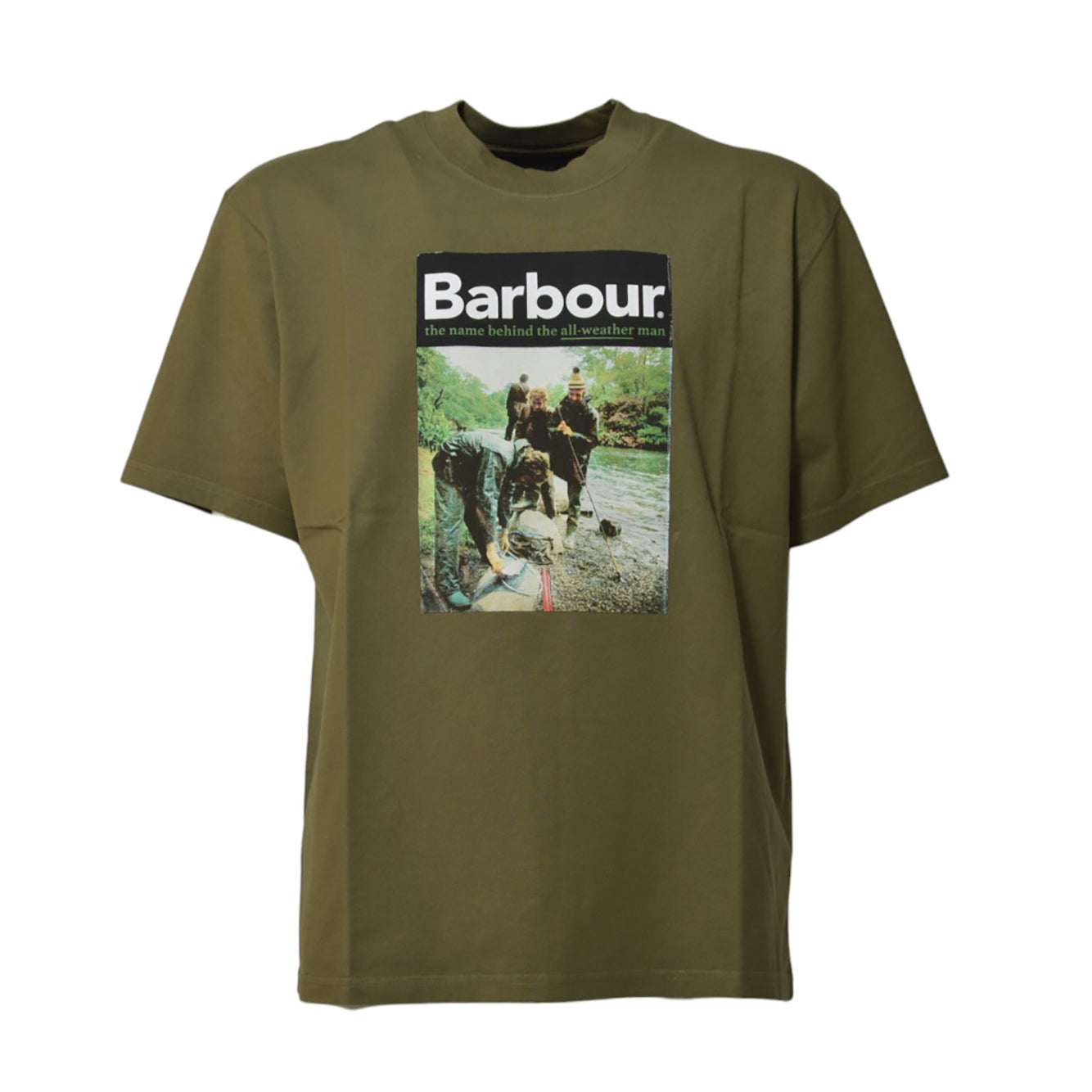 T-shirt All Weather in cotone verde con stampa Barbour