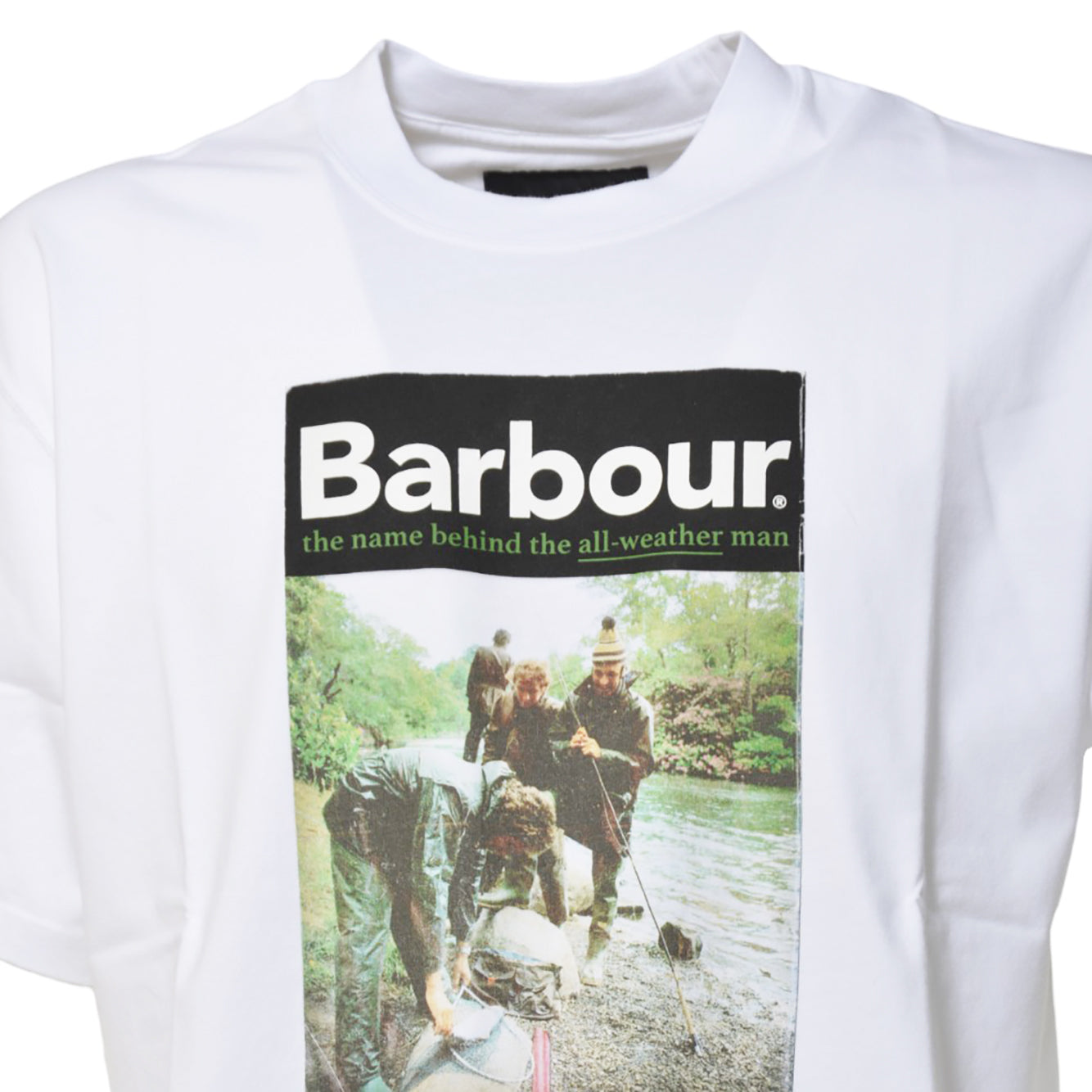 T-shirt All Weather in cotone bianco con stampa Barbour