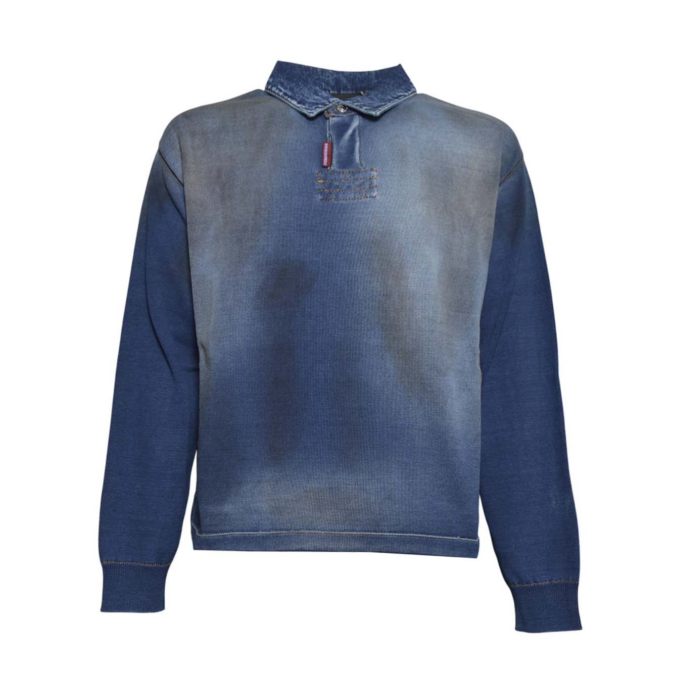 denim effect knit long sleeves polo