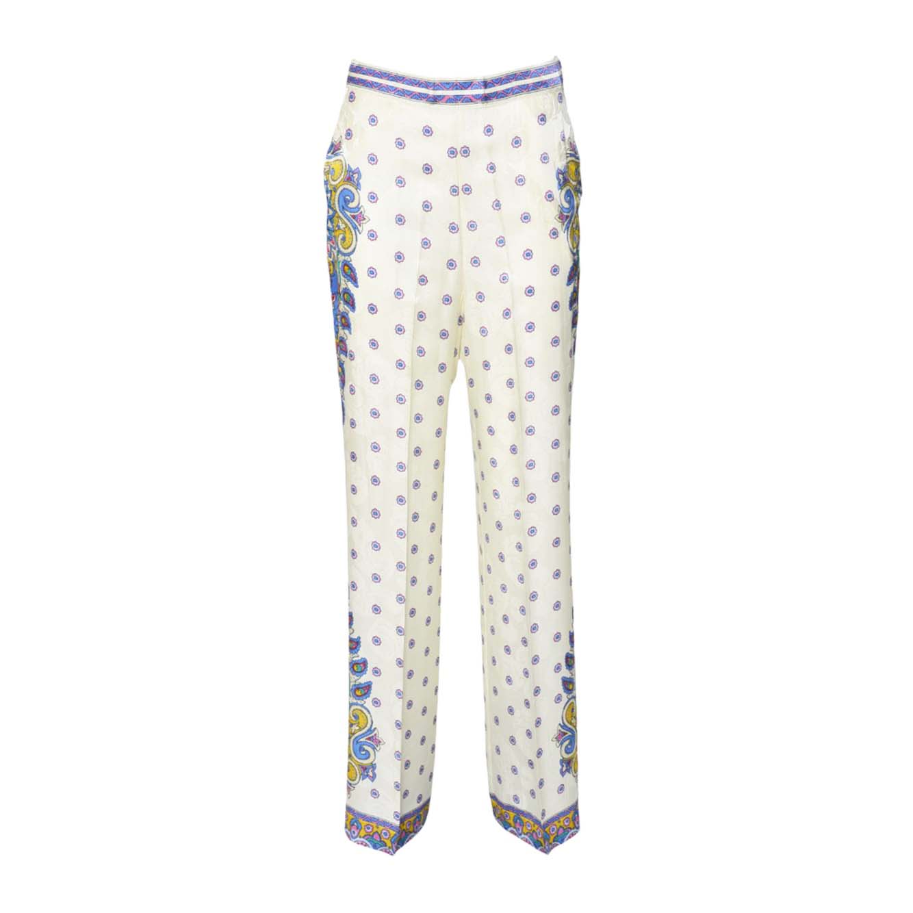 Pantalone palazzo in twill di seta crema motivo medaglioni Etro
