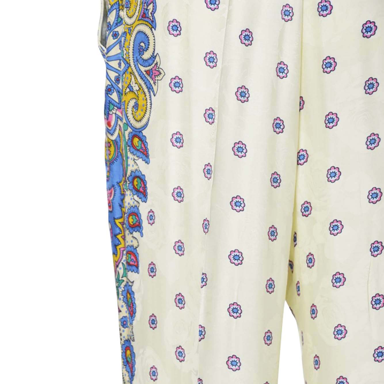 Pantalone palazzo in twill di seta crema motivo medaglioni Etro