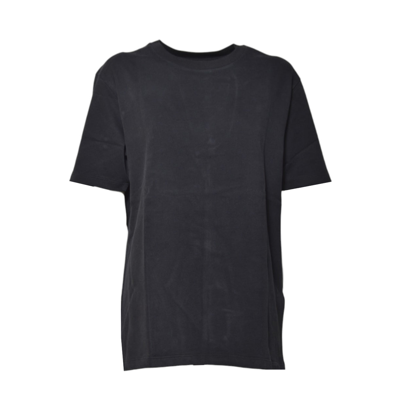 T-shirt girocollo in cotone nero con applicazione in pelle Jil Sander
