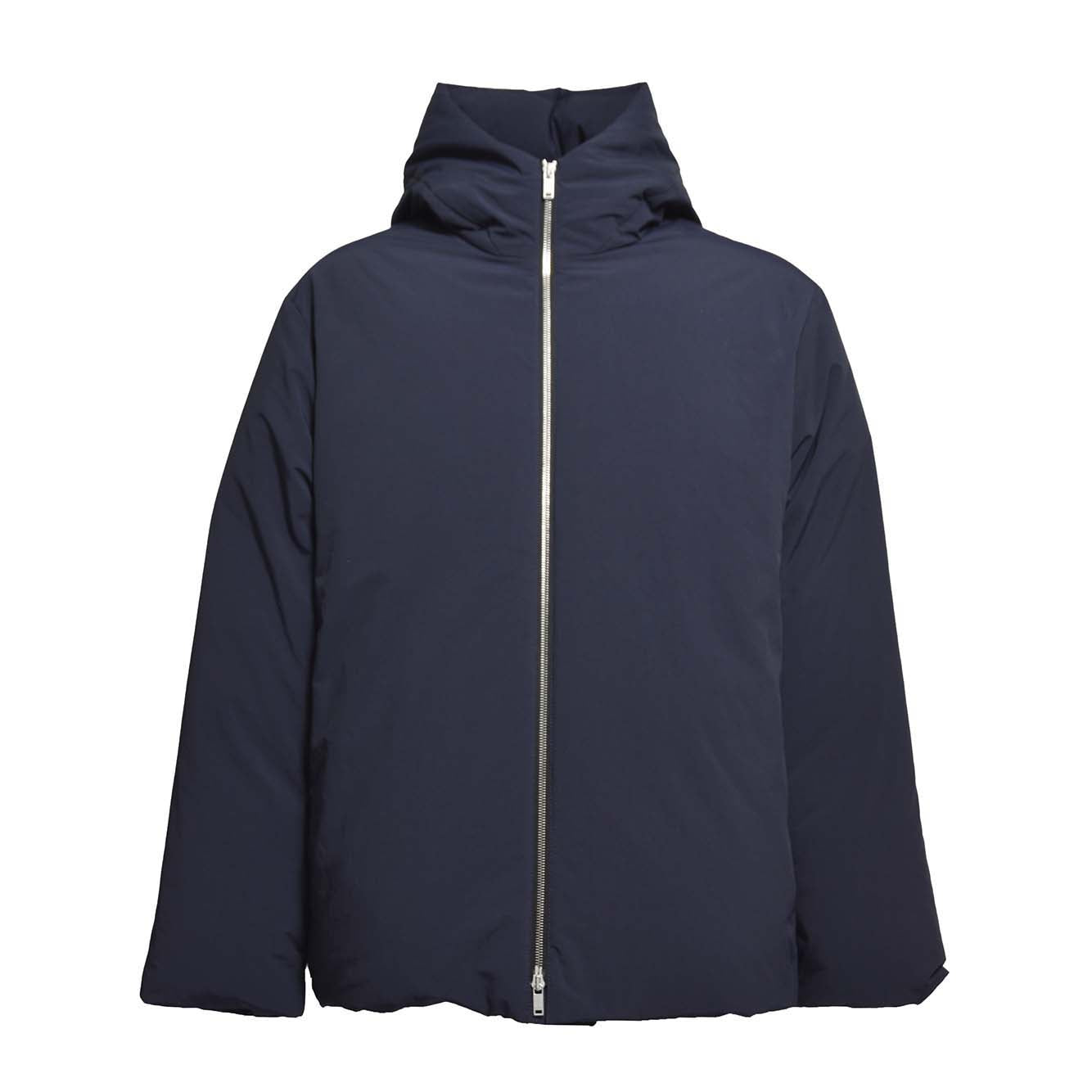 Piumino over con cappuccio blu notte Jil Sander