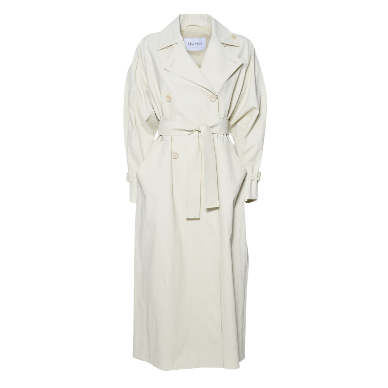 Trench Ronco lungo in tela di lino beige Max Mara