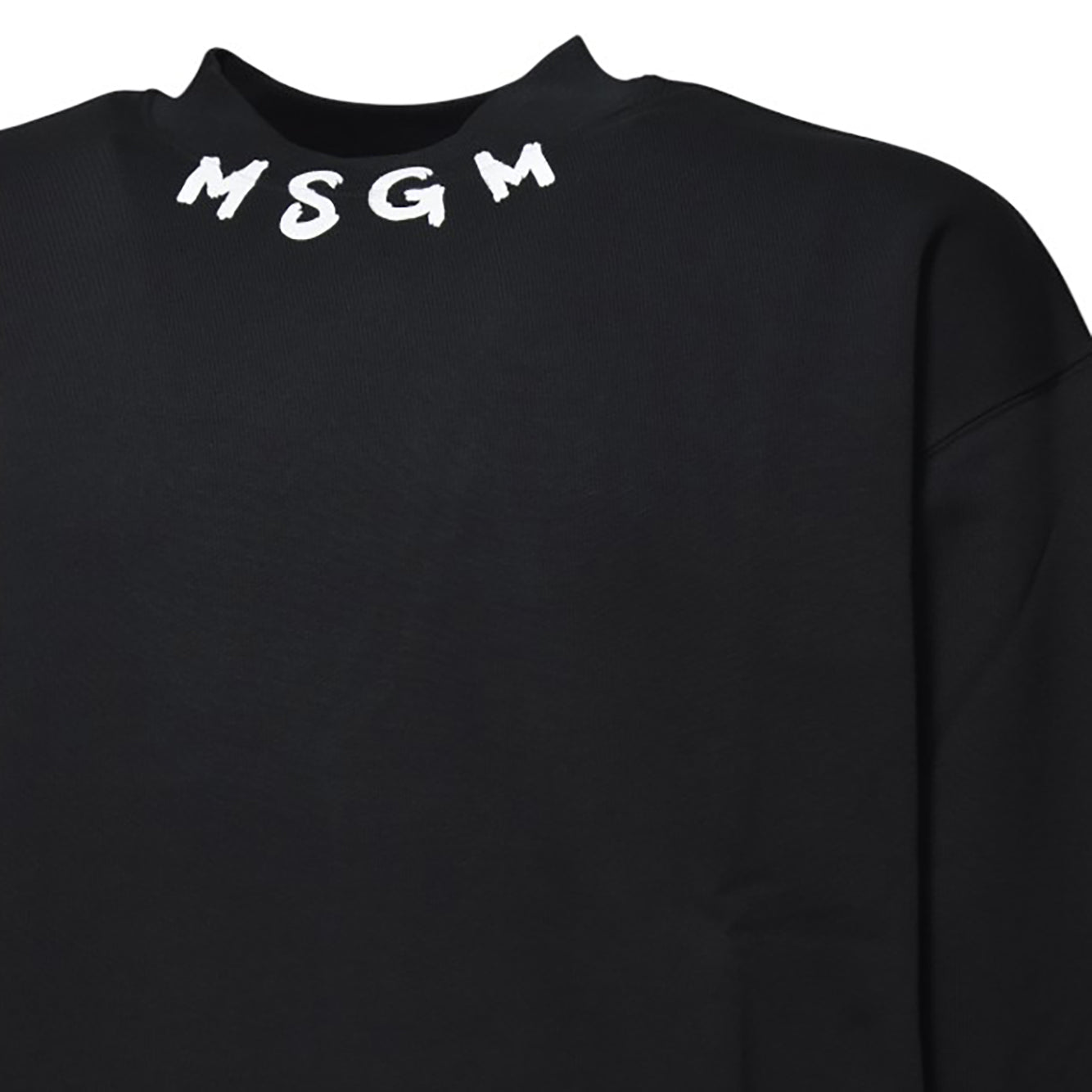 Felpa girocollo in cotone nero stampa logo su collo MSGM