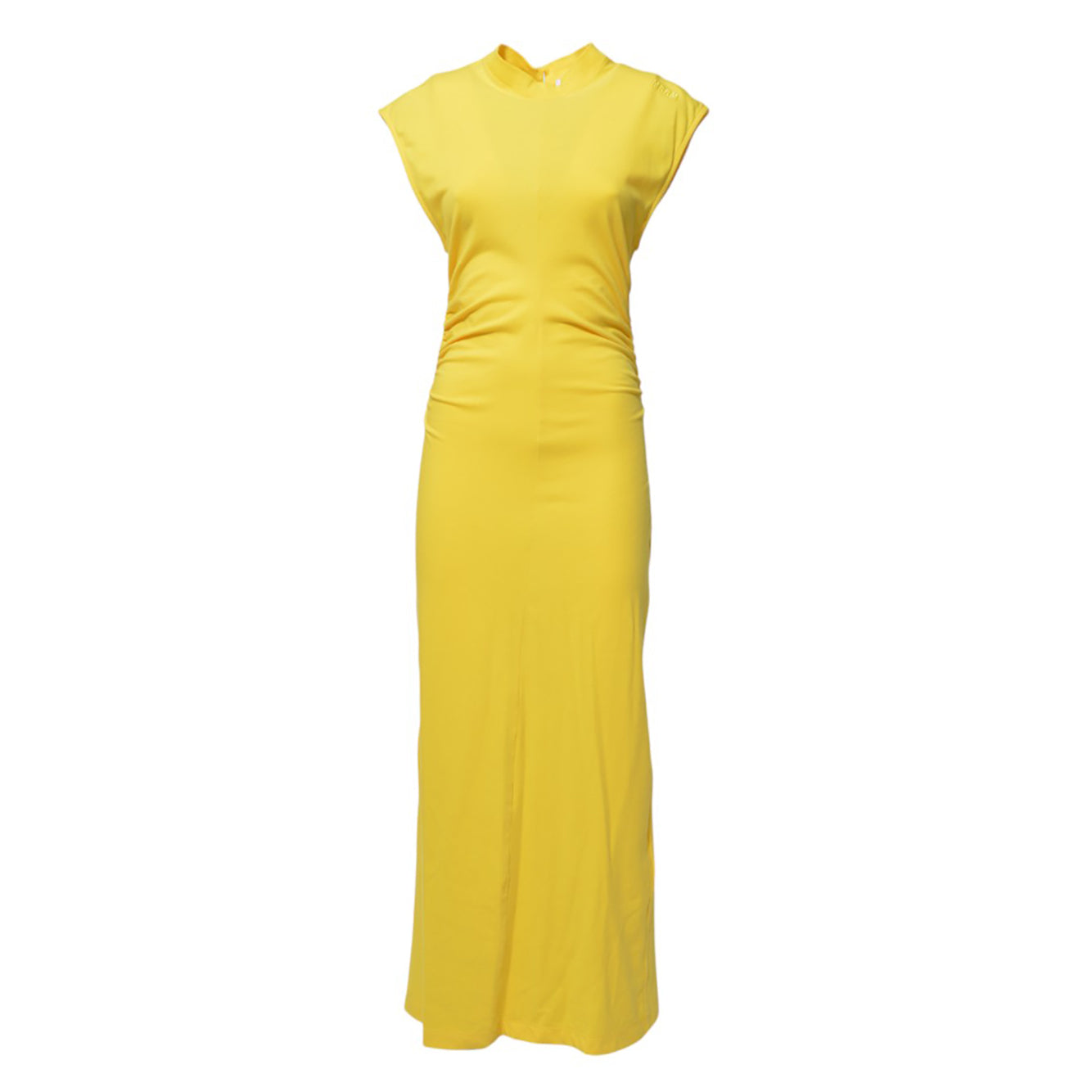 Abito lungo in cotone giallo con dettagli plissè MSGM