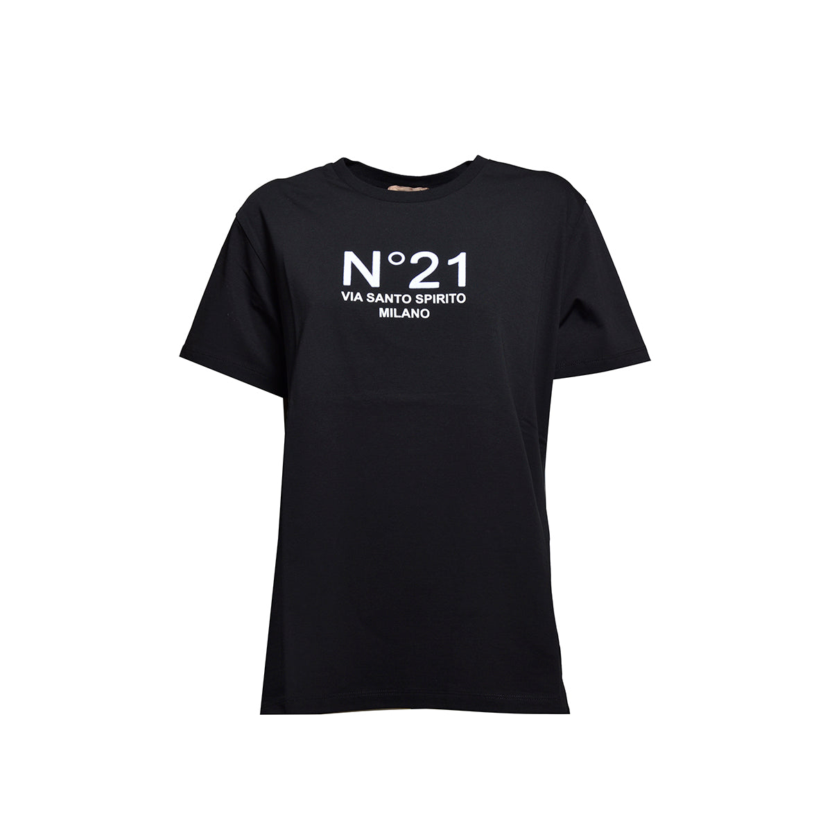 T-shirt in cotone nero con logo velluto N°21 - via santo spirito