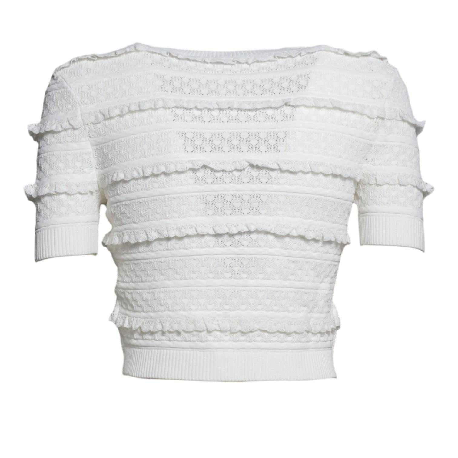 white pointelle knit top