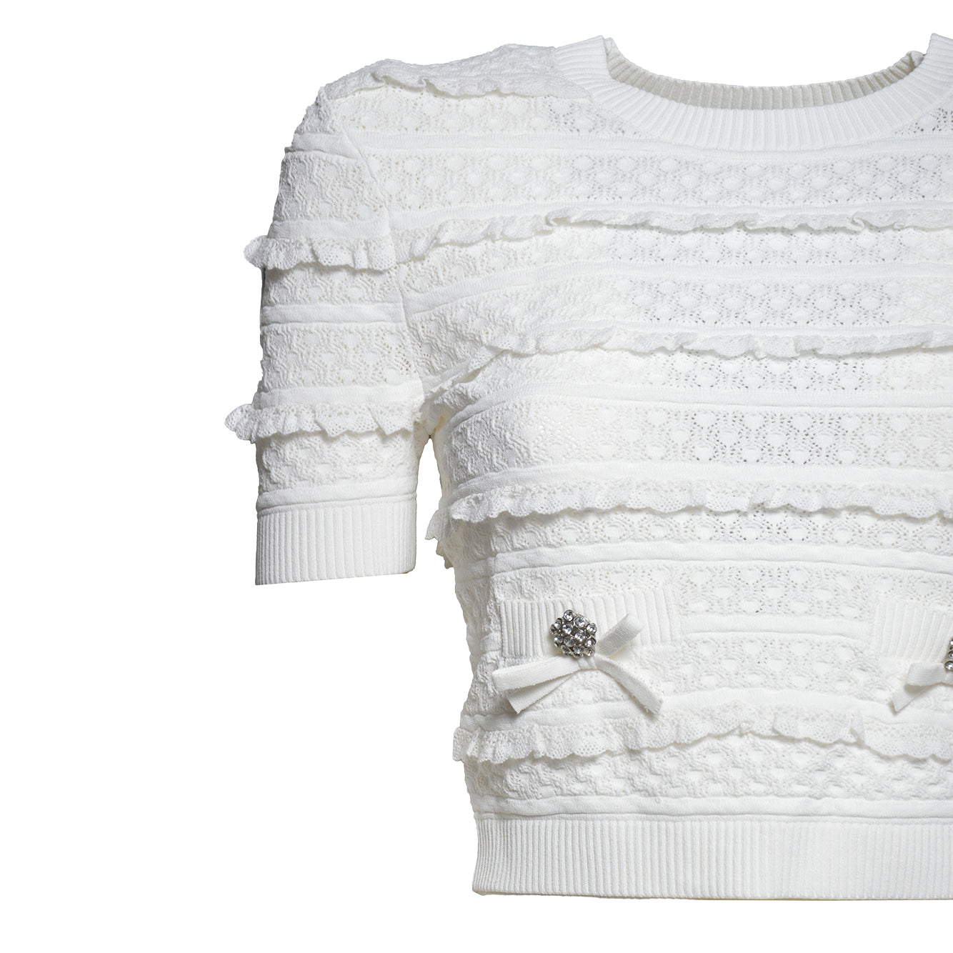 white pointelle knit top