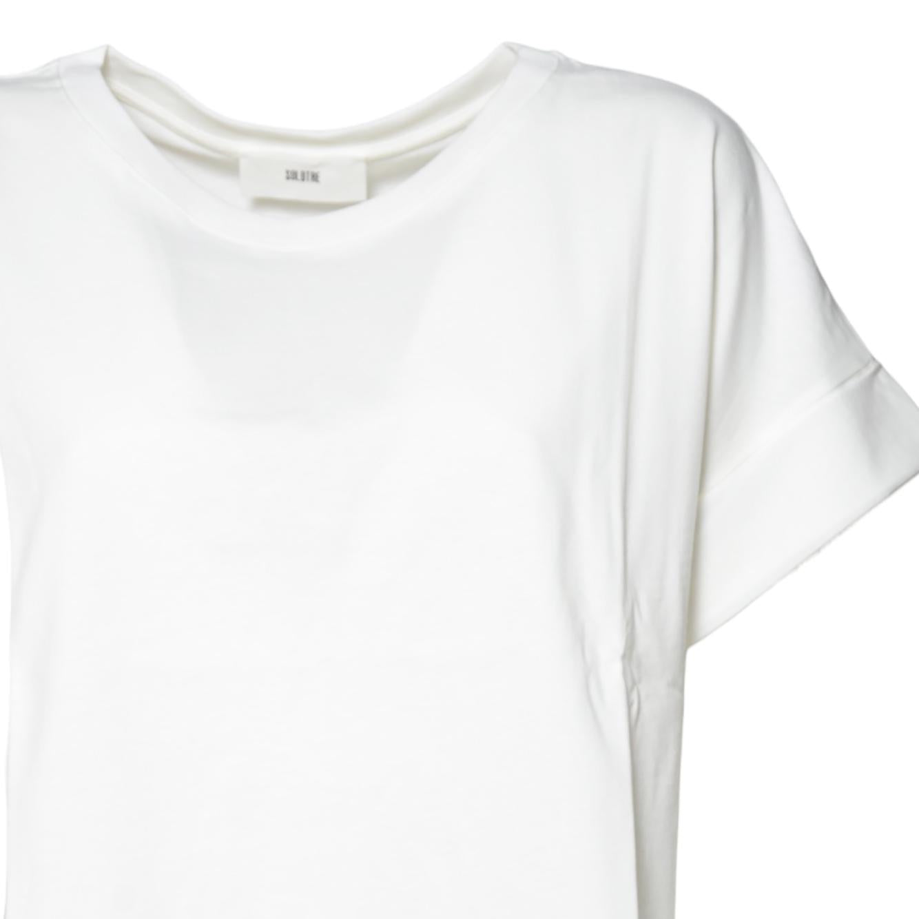 T-shirt girocollo in cotone bianco orlo manica Solotre