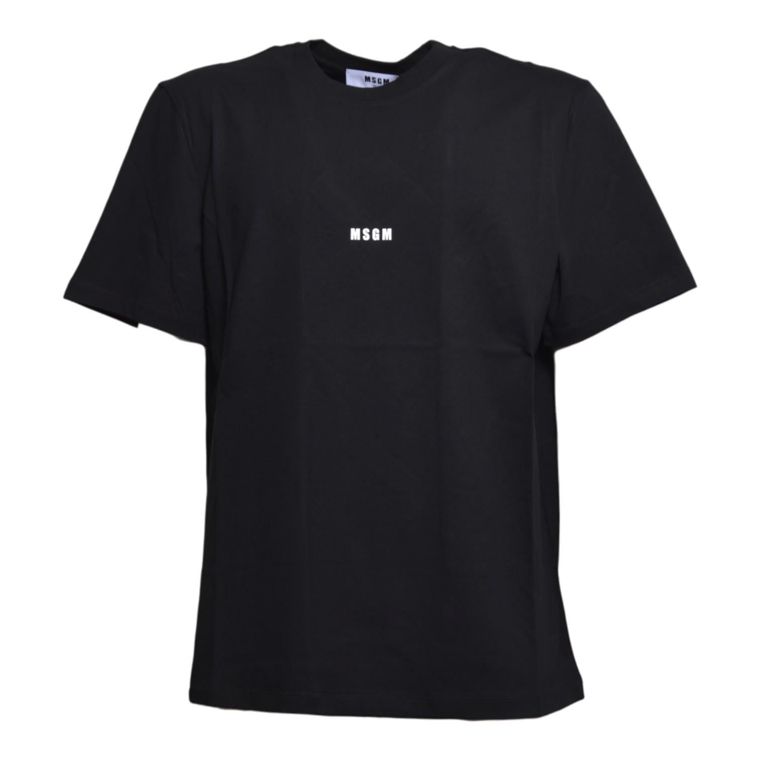 T-shirt in cotone nero con stampa mini logo MSGM