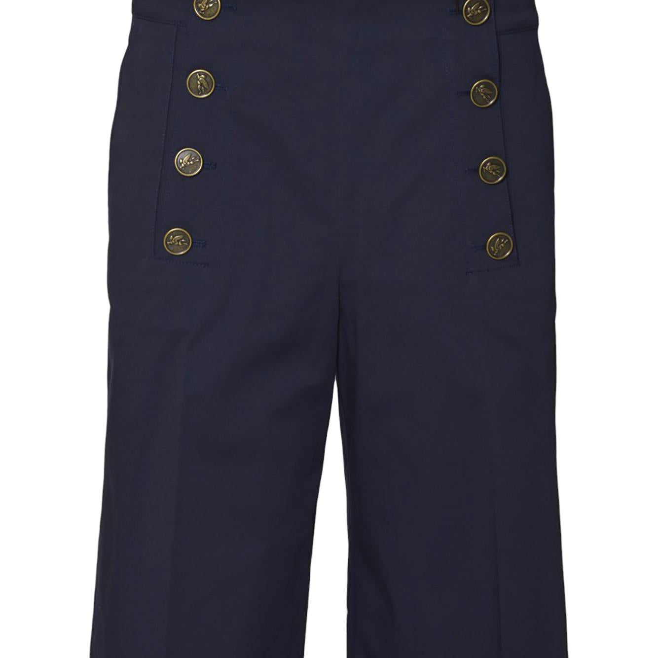 Pantalone dritto in cotone blu con bottoni Etro