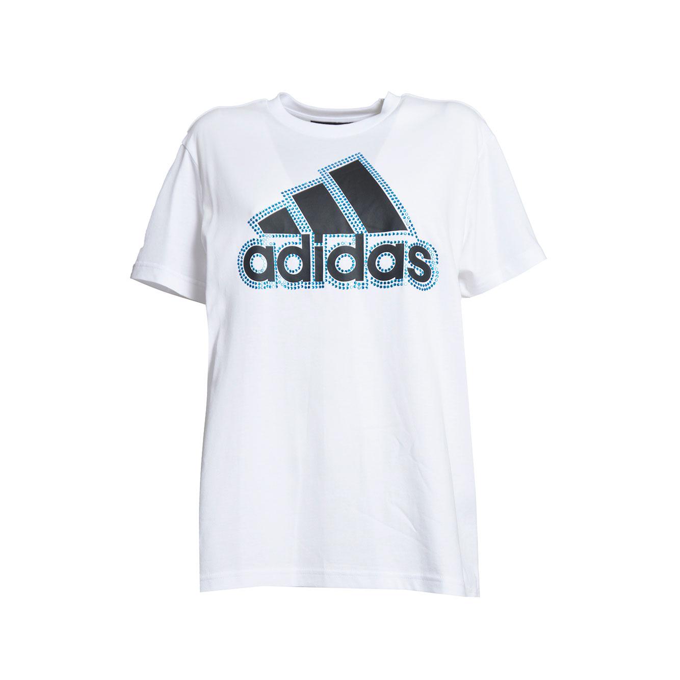 T-shirt in cotone bianco applicazioni swarovski Caban Romantic x Adidas