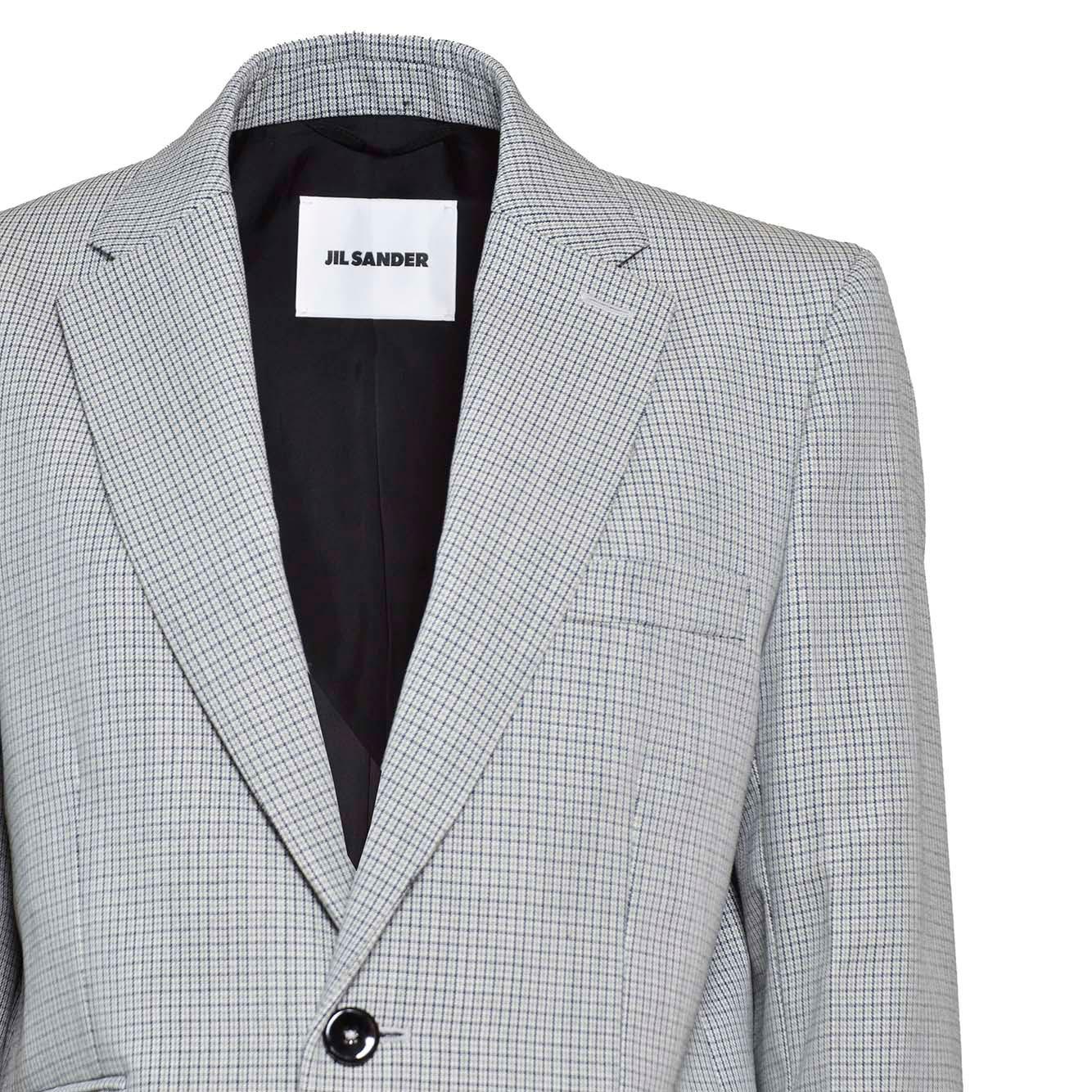 Giacca sartoriale in lana vergine a quadri grigio Jil Sander