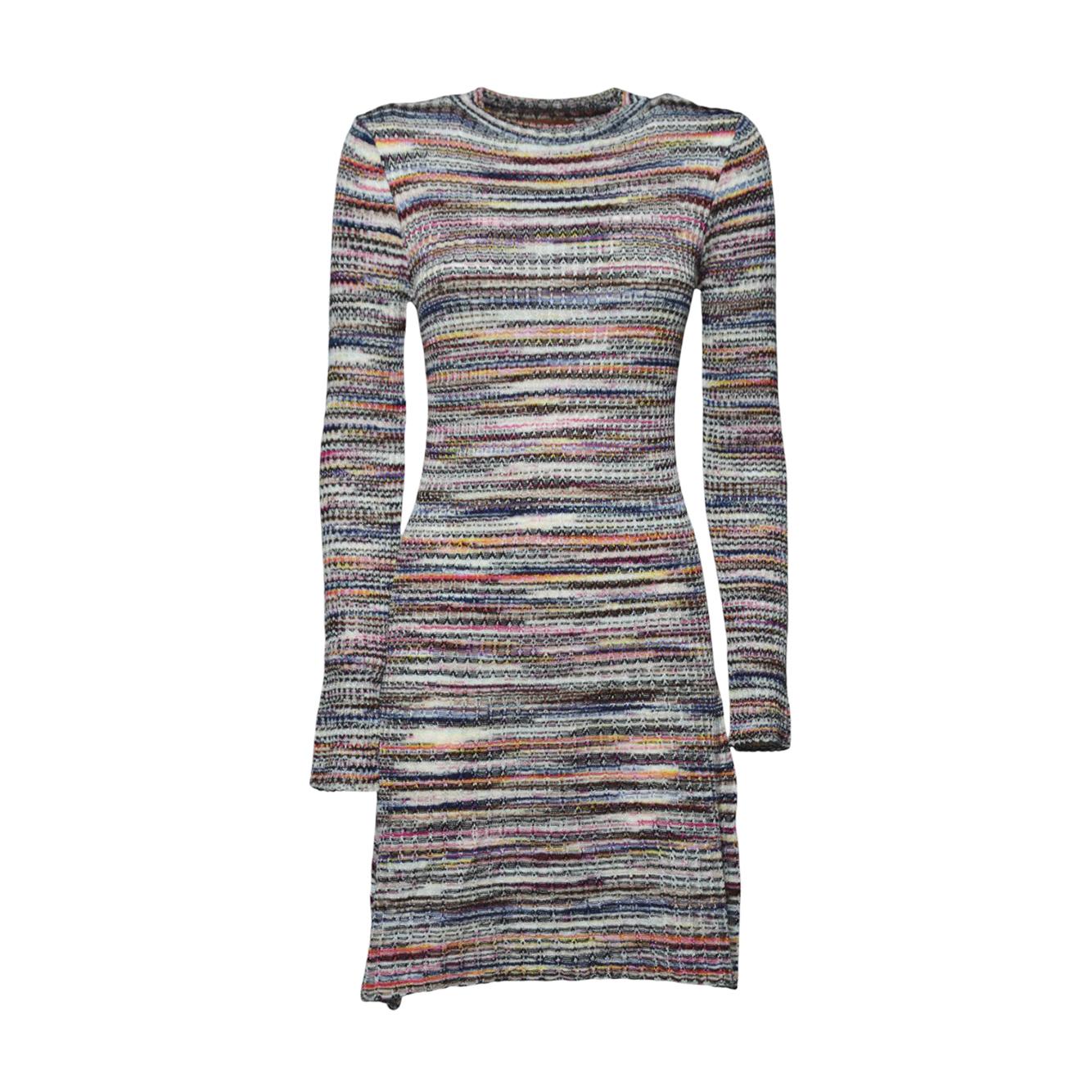 Mini-abito fiammato in lana e viscosa a costine multicolore Missoni
