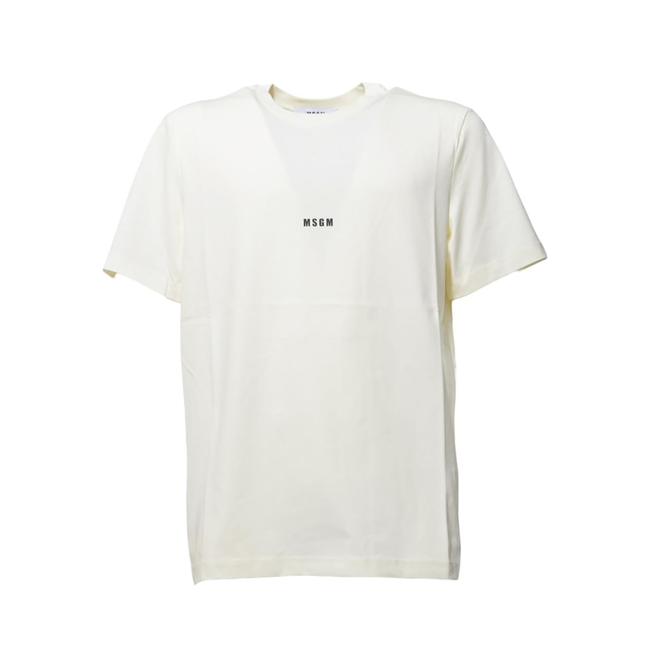 T-shirt in cotone panna con stampa mini logo MSGM