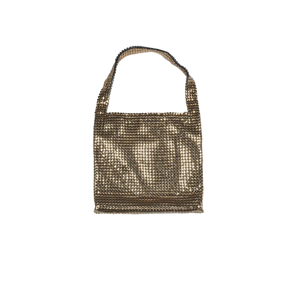 Borsa a spalla Pixel piccola in maglia metallica oro Paco Rabanne