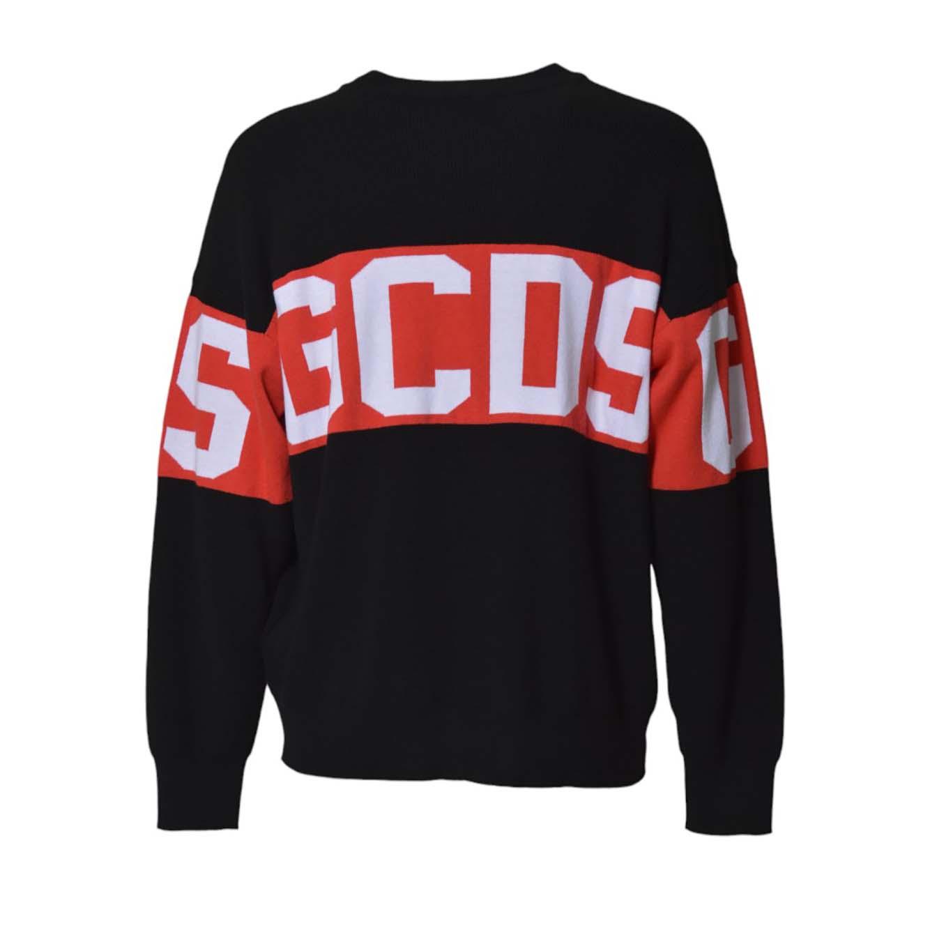 Pullover girocollo Band Logo in lana nero GCDS