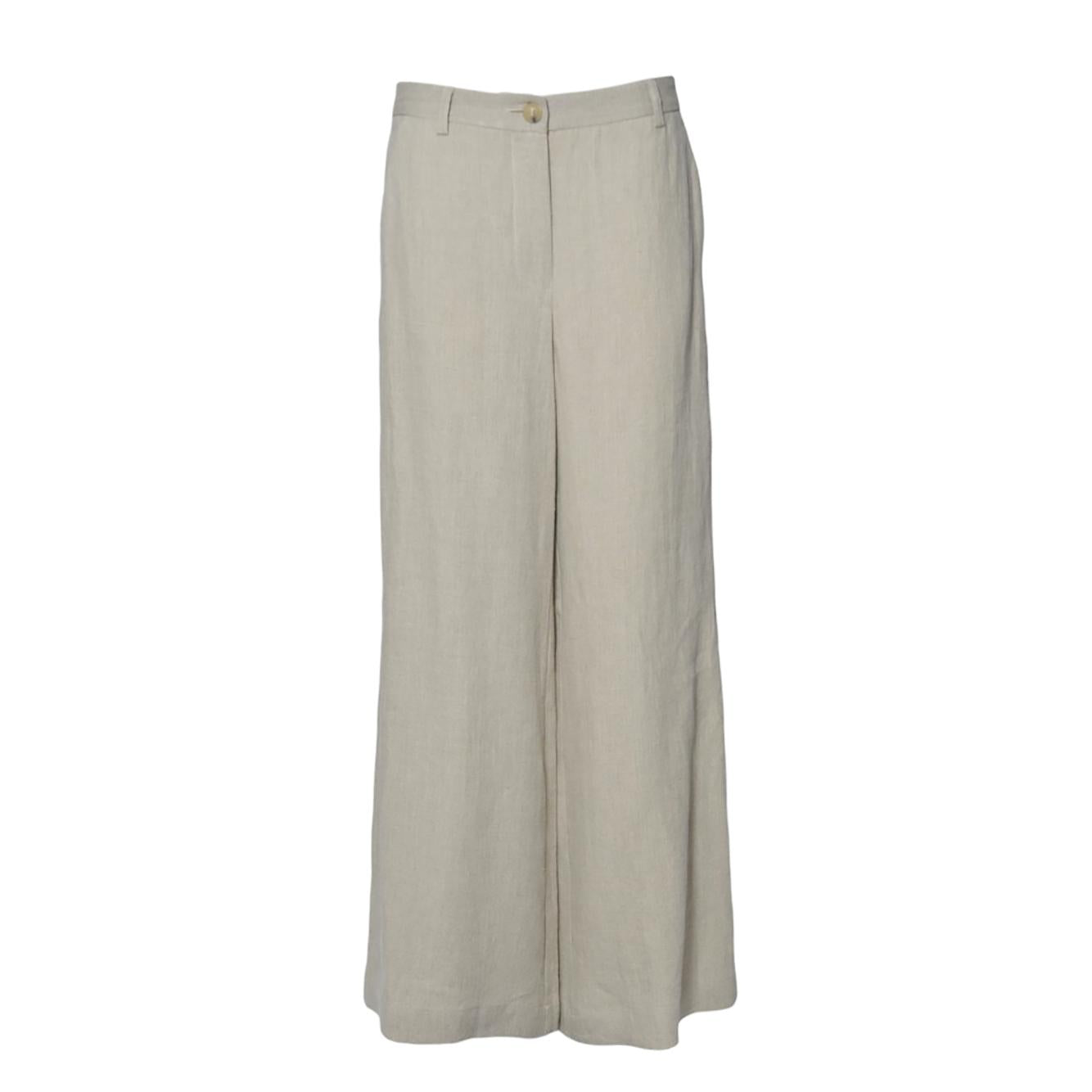Pantalone wide leg in lino sabbia Solotre
