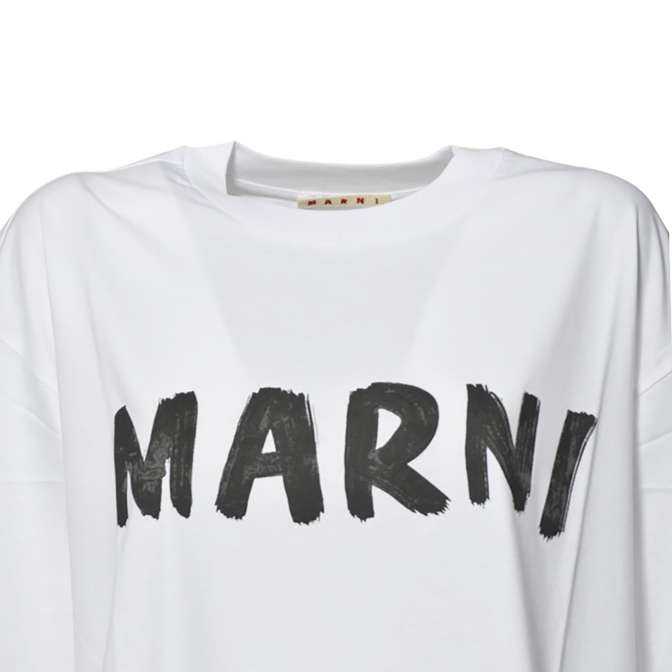 T-shirt in cotone biologico bianco con logo Marni