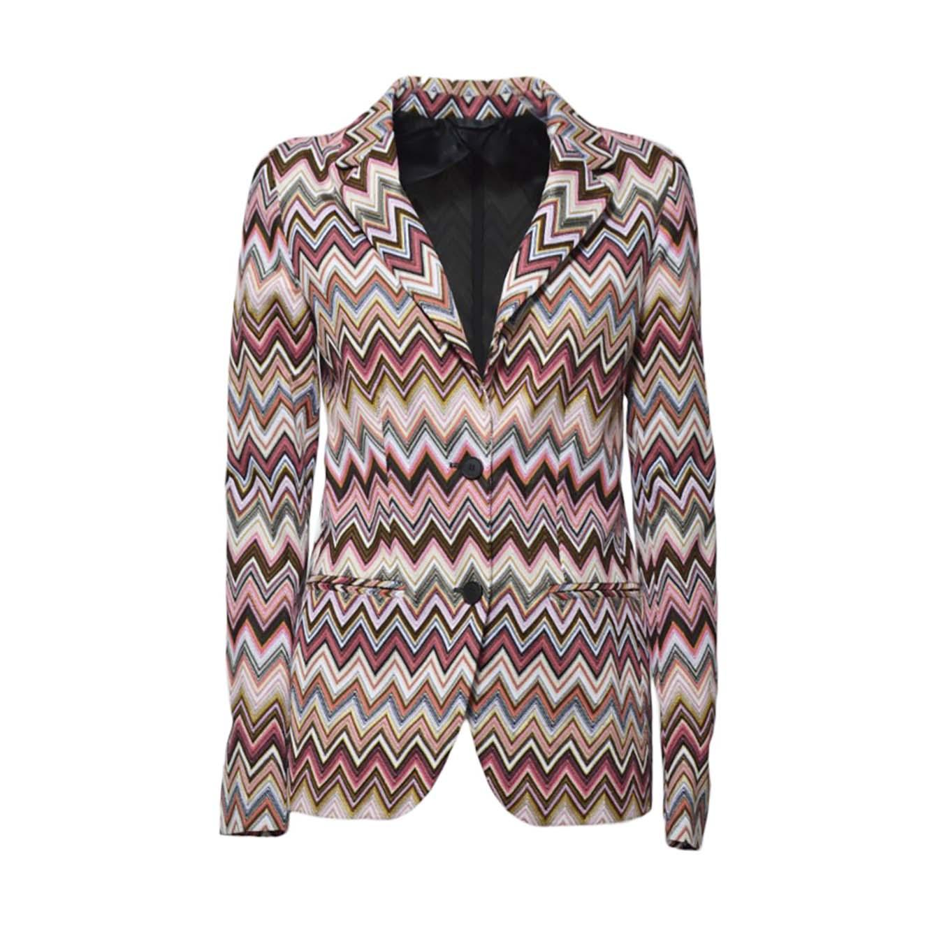 Blazer monopetto in cotone e viscosa zig zag rosa Missoni