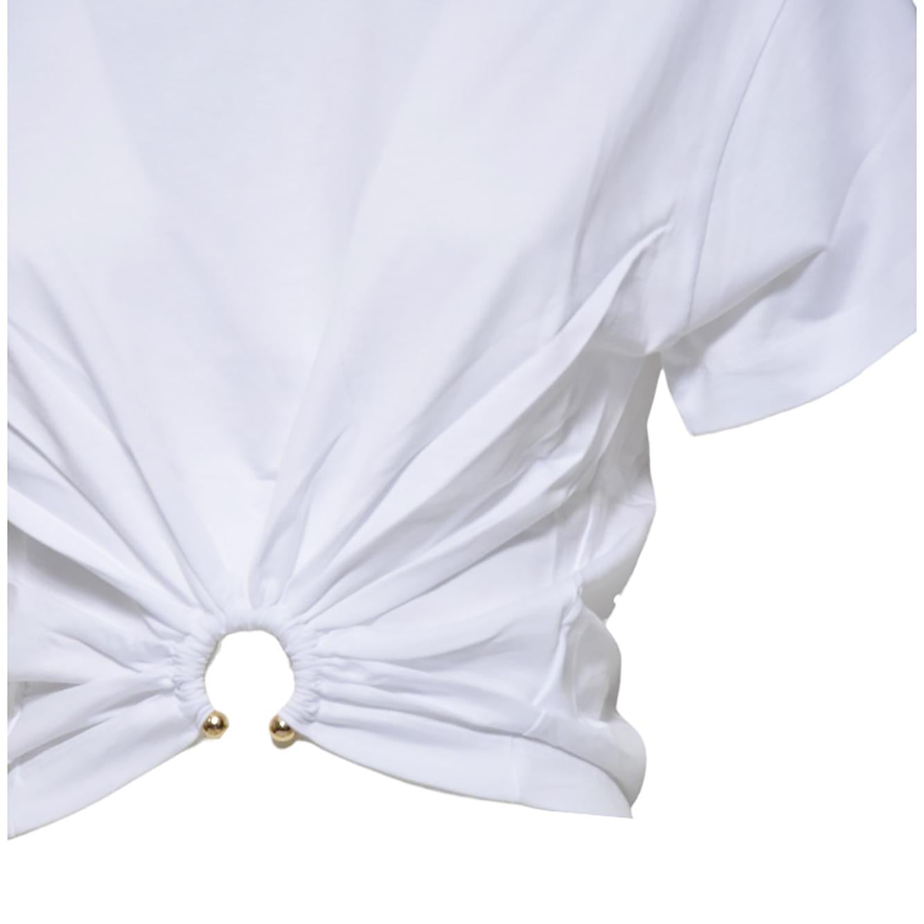 T-shirt Piercing cropped in cotone bianco Rabanne