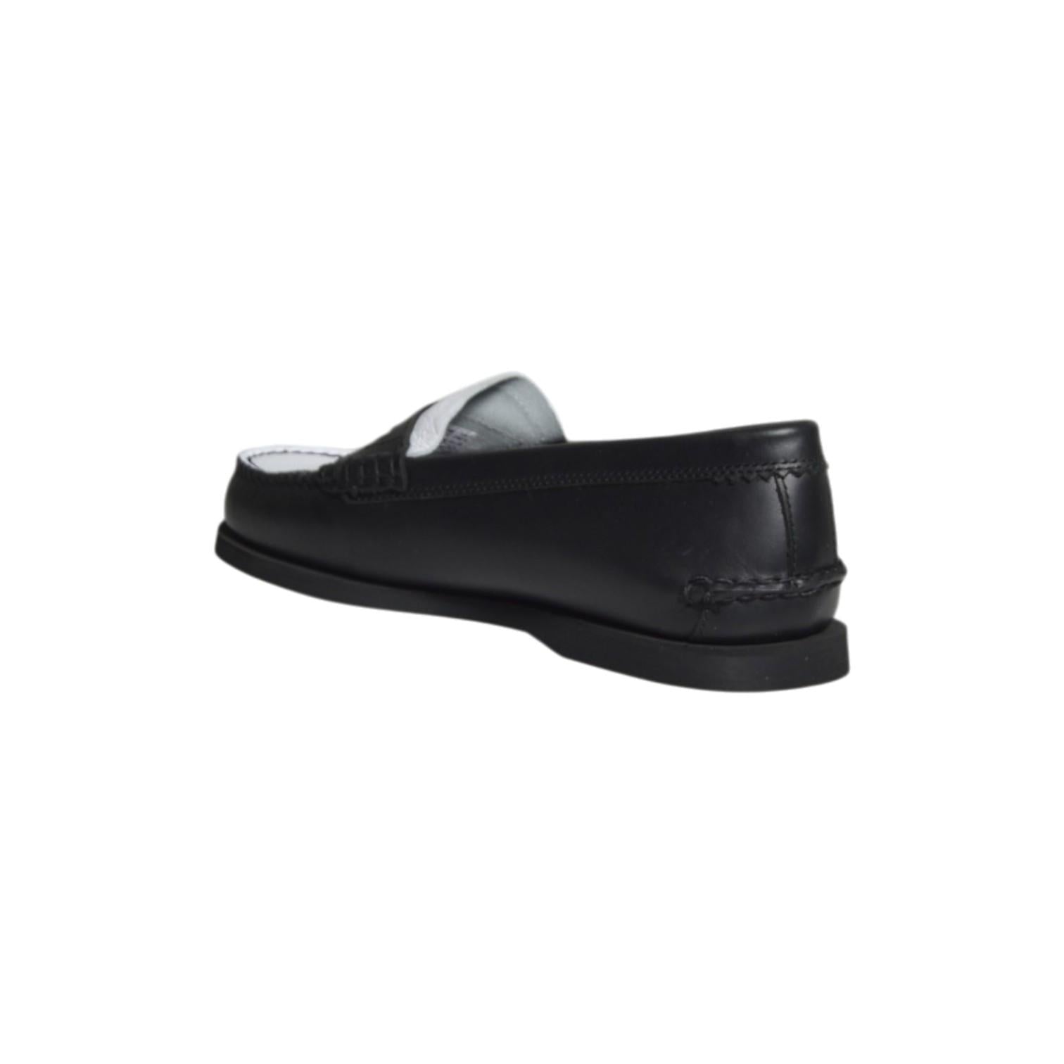 classic boat loafer shoe black full grain w white