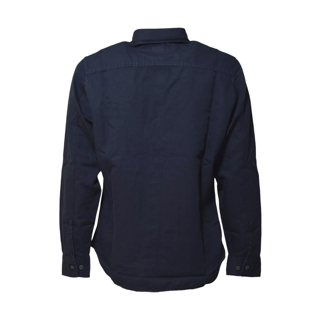 Camicia in cotone e lino blu con logo C.P. Company
