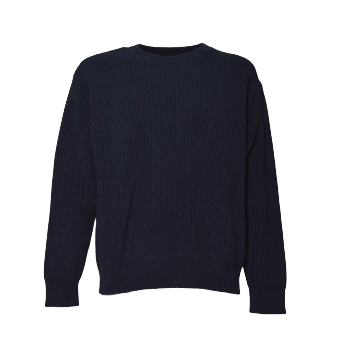 Pullover over girocollo in cotone a coste blu Jil Sander