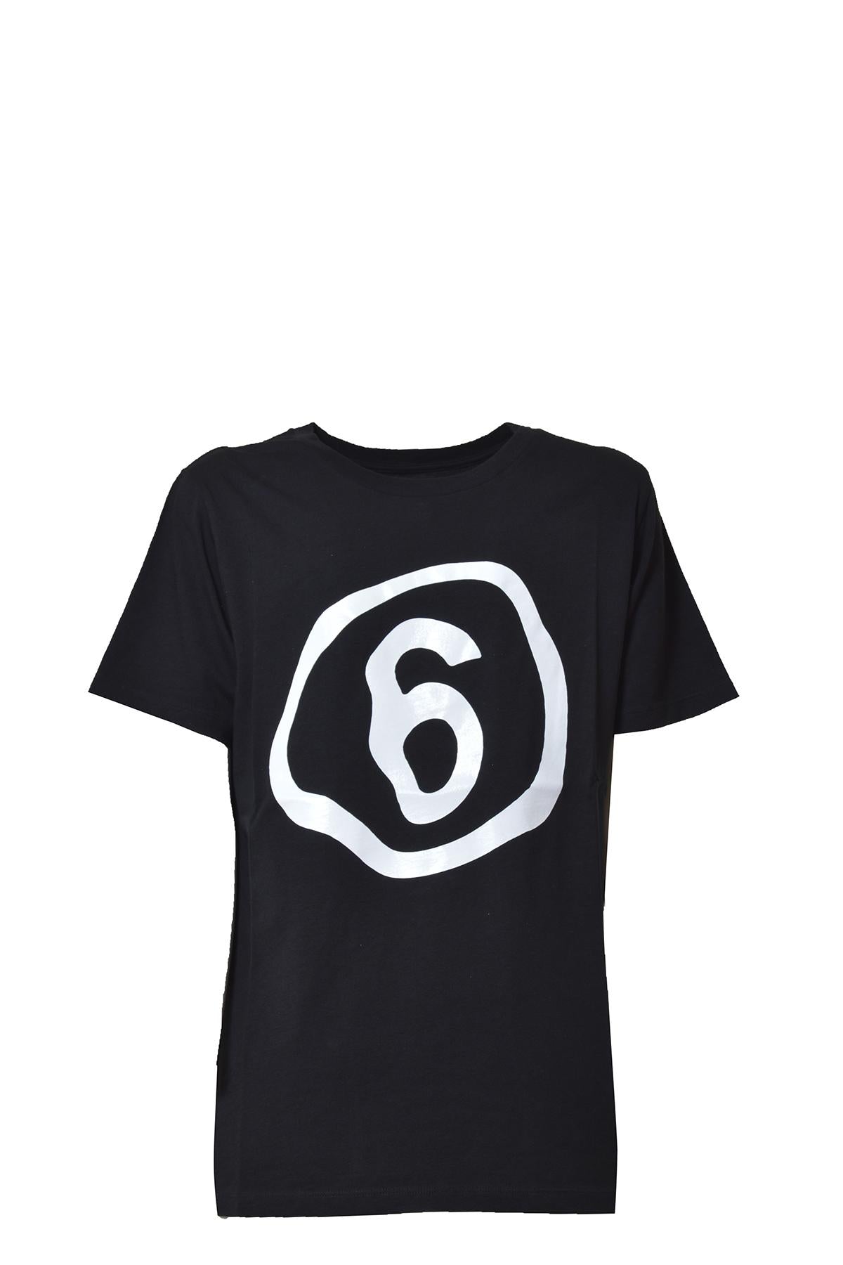 T-shirt in cotone nero stampa logo MM6 Maison Margiela Junior