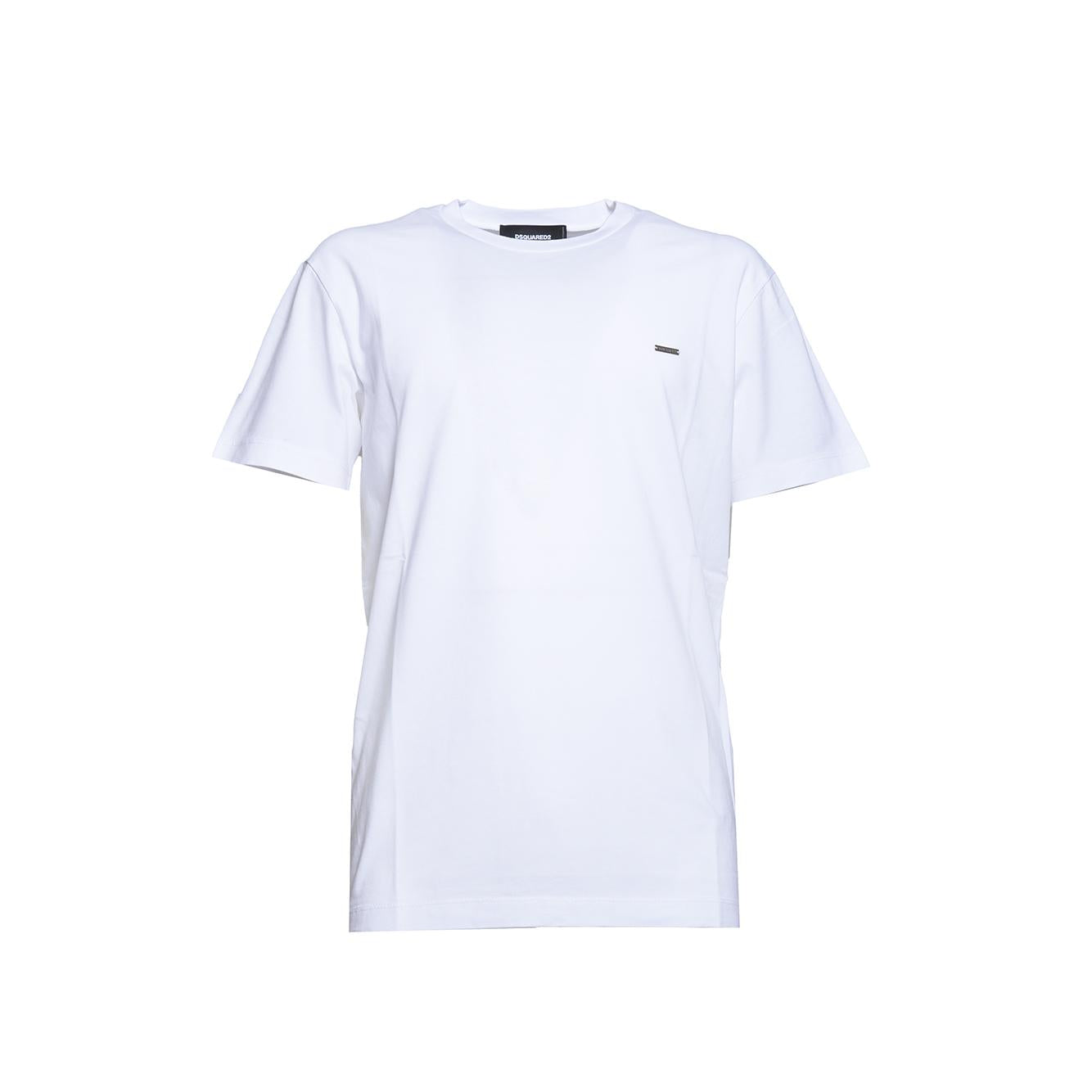 T-shirt Cool Fit girocollo in cotone bianco con placchetta logo Dsquared2