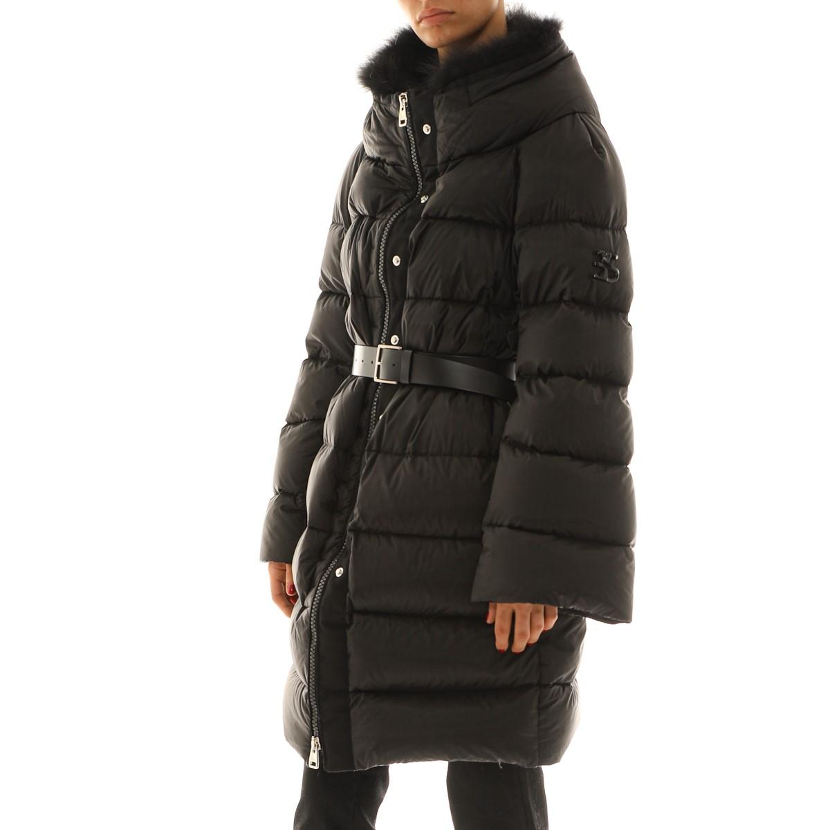 Piumino lungo con cappuccio in nylon nero Ermanno Scervino