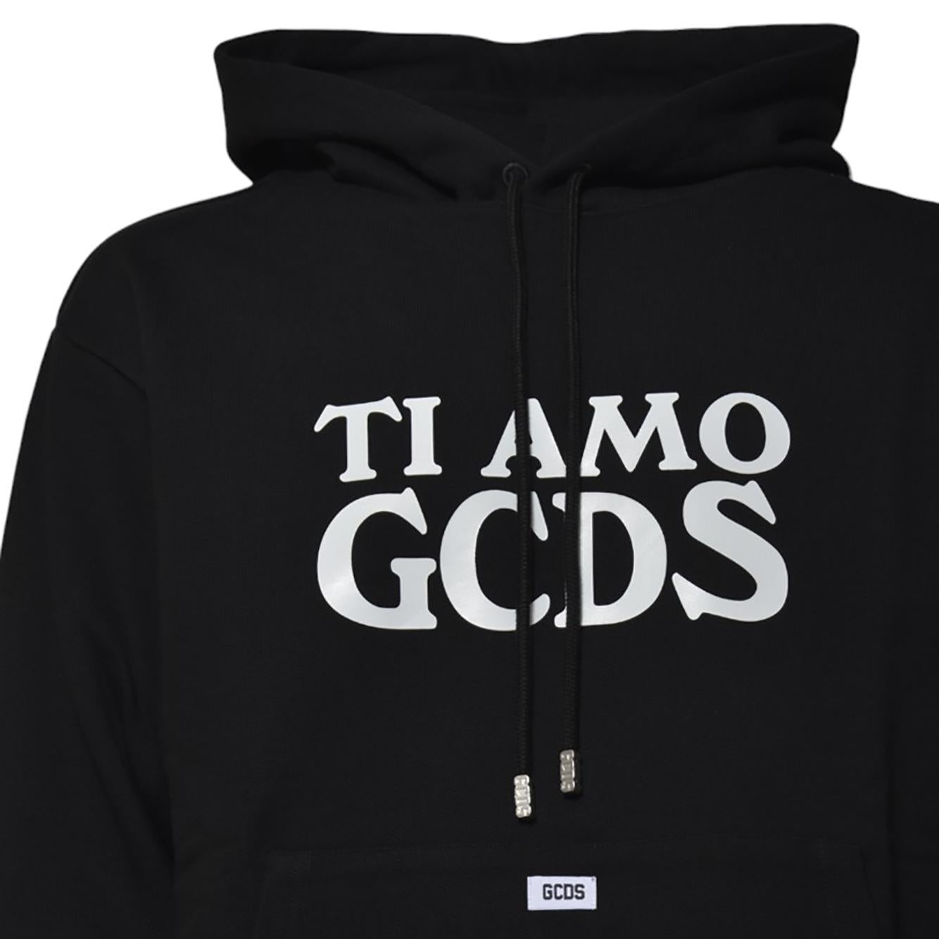 Felpa con cappuccio Ti Amo in cotone nero GCDS