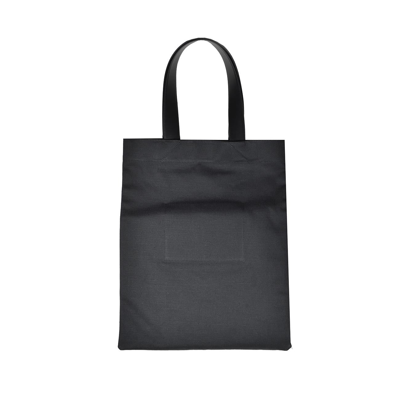 Borsa shopping in cotone nero con logo Jil Sander
