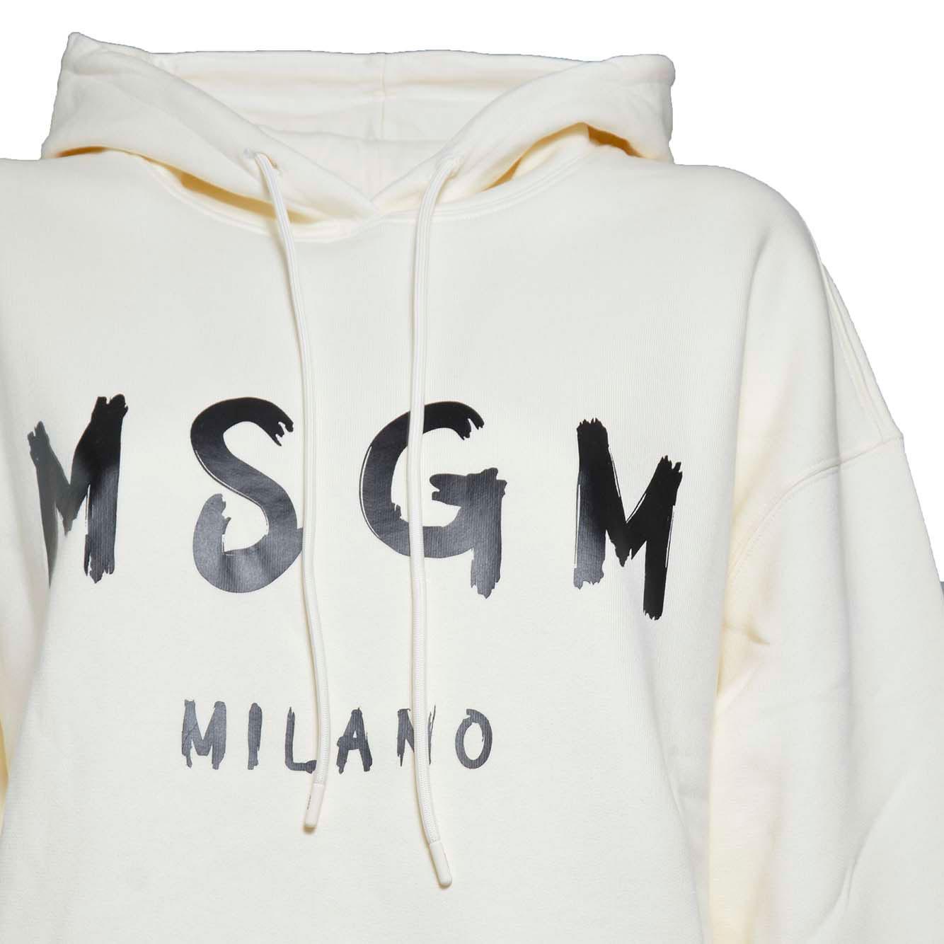 Felpa con cappuccio in cotone panna stampa logo pennello MSGM
