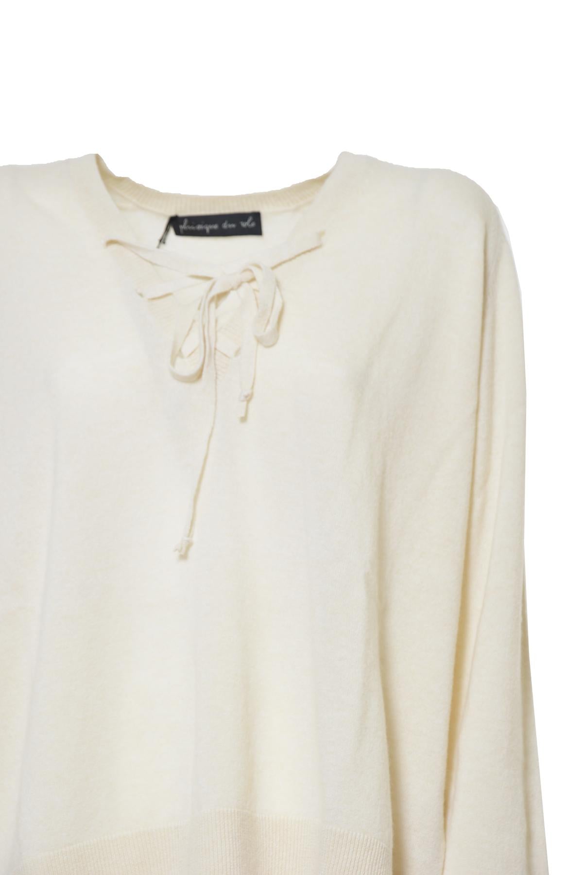 Pullover in lana e cashemire bianco latte con fiocco Phisique du Role