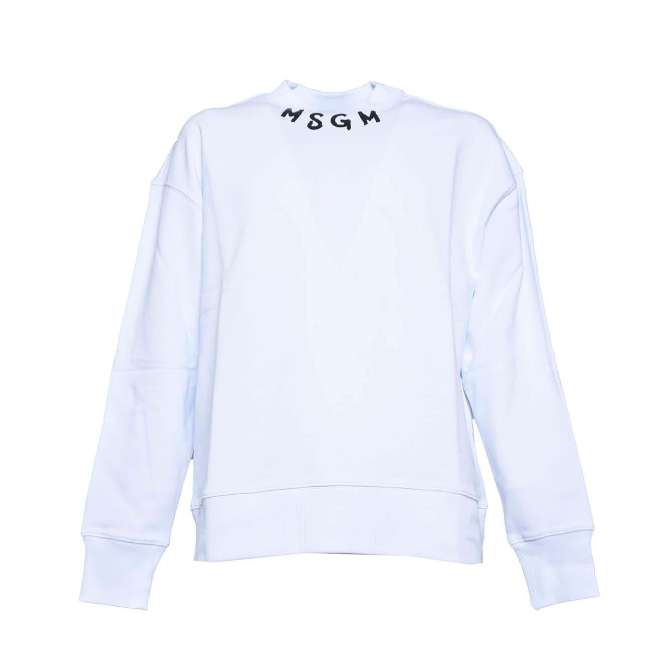 Felpa girocollo in cotone bianco stampa logo sul collo MSGM