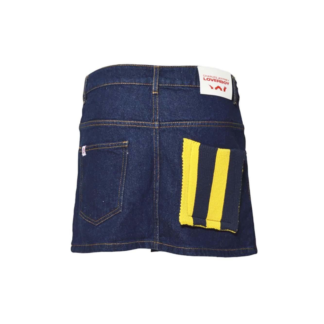 Minigonna in denim blu con patch maglia Charles Jeffrey Loverboy