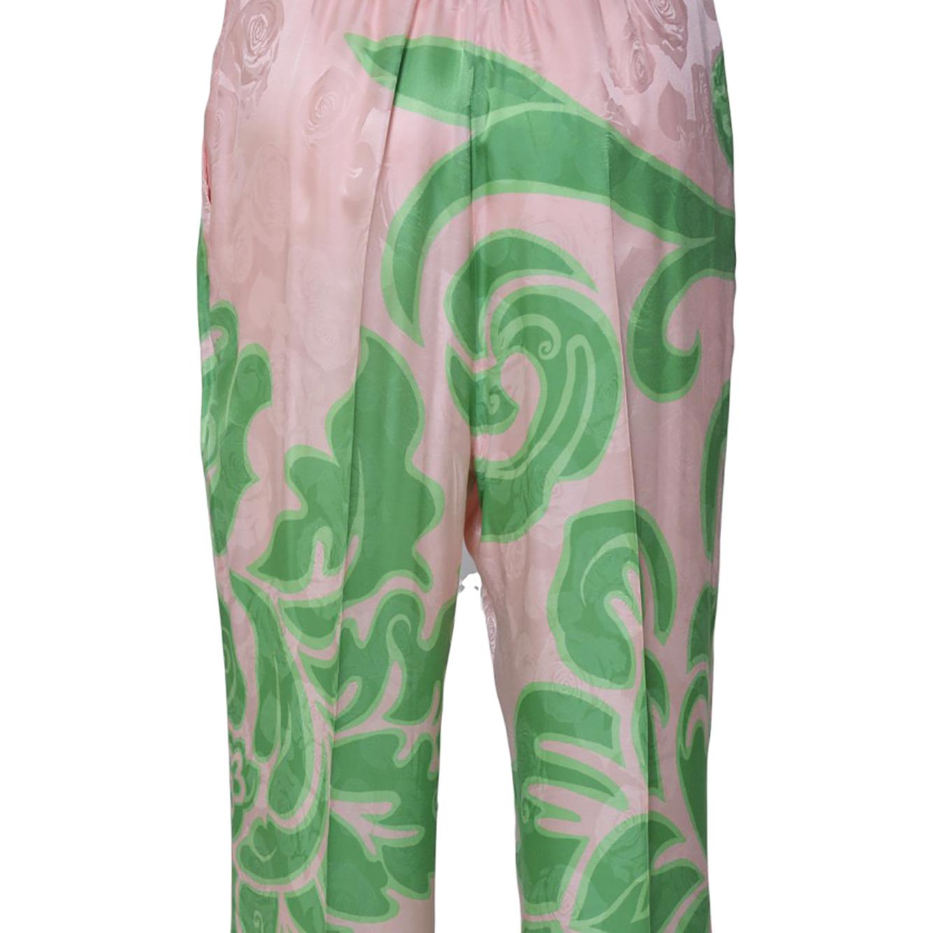 Pantalone in viscosa e seta stampata rosa e verde Etro