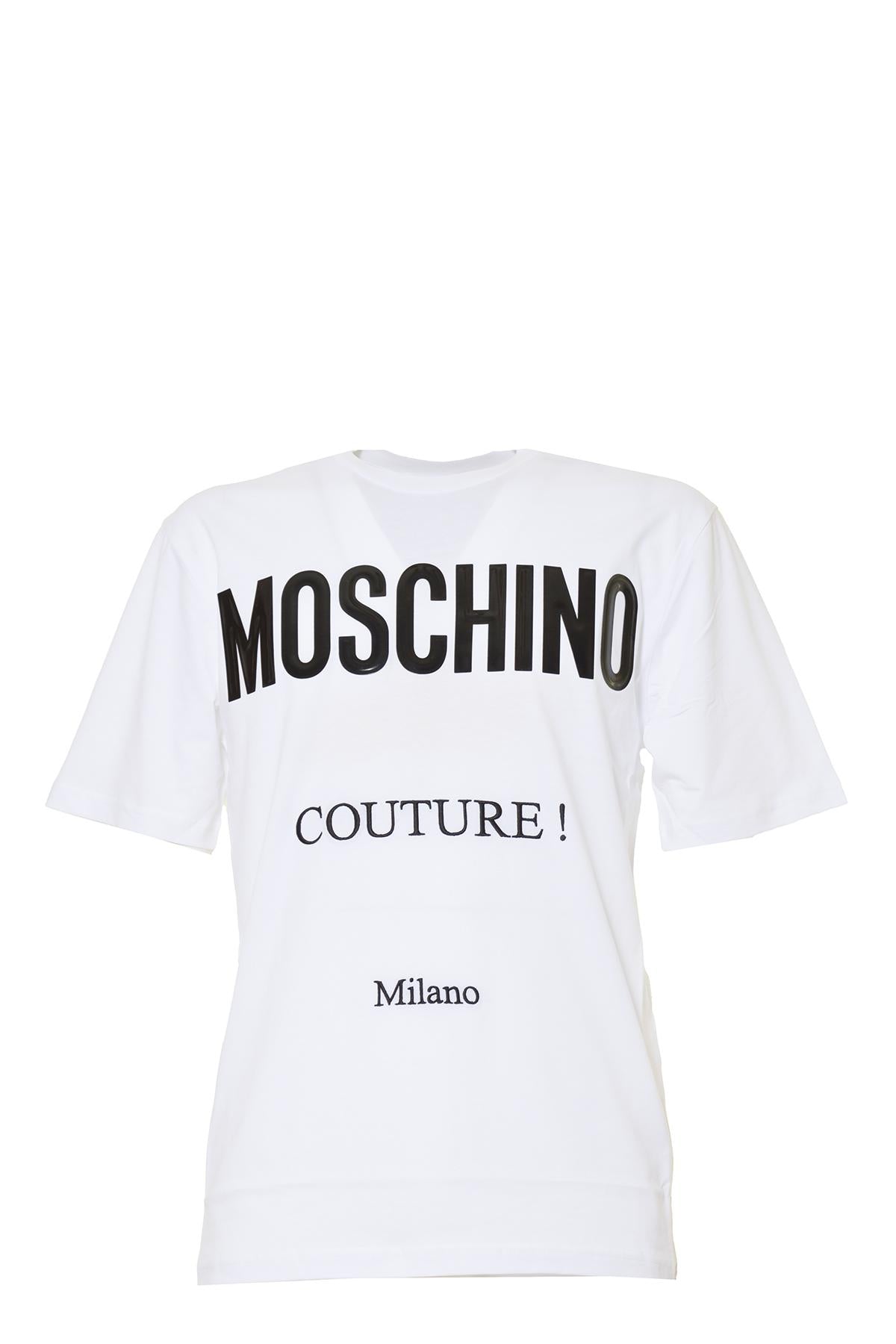 T-shirt in cotone bianco stampa logo Moschino
